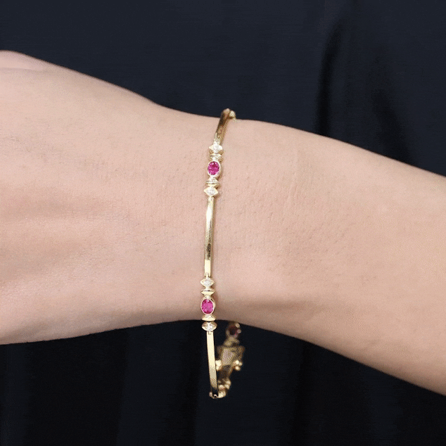 Lab Grown Ruby Bracelet – Oval Ruby & Diamond Link Tennis With Box Clasp