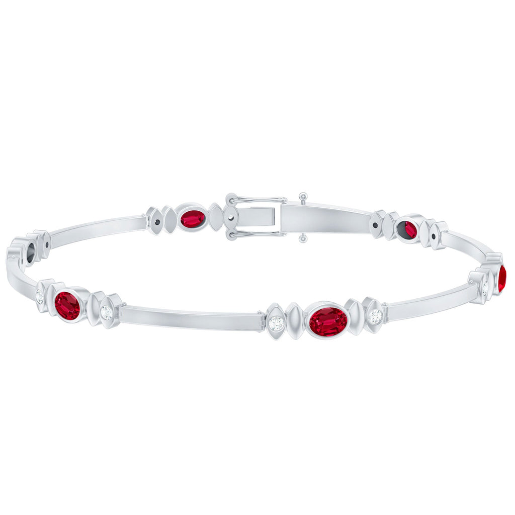 Lab Grown Ruby Bracelet – Oval Ruby & Diamond Link Tennis With Box Clasp