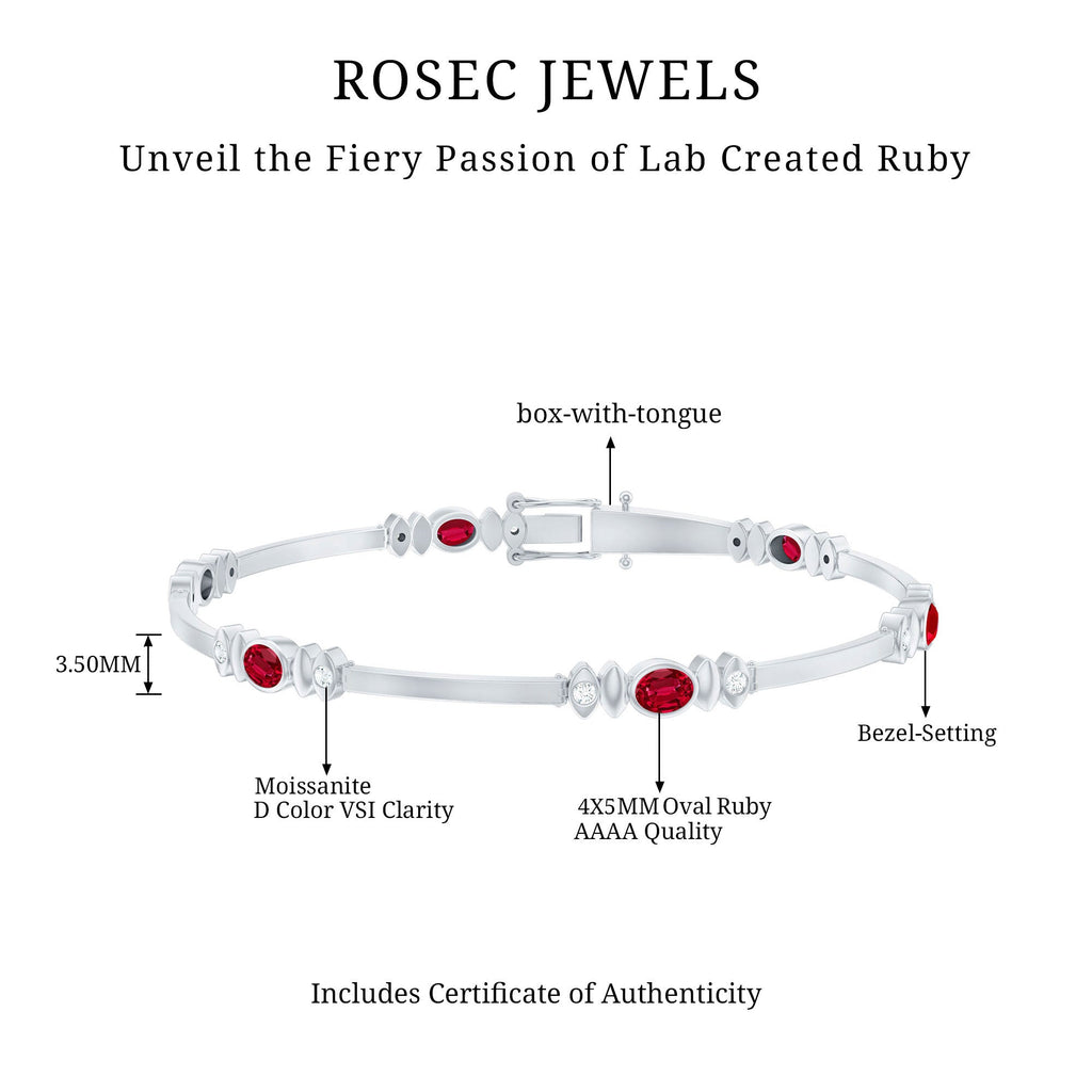 Lab Grown Ruby Bracelet – Oval Ruby & Diamond Link Tennis With Box Clasp