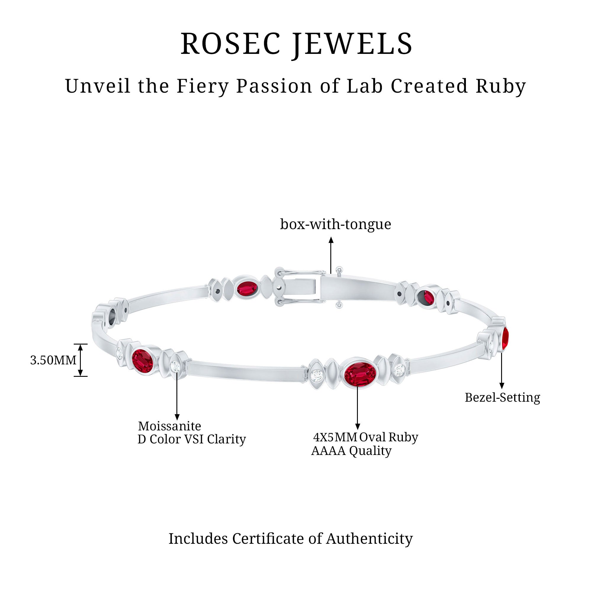 Lab Grown Ruby Bracelet – Oval Ruby & Diamond Link Tennis With Box Clasp