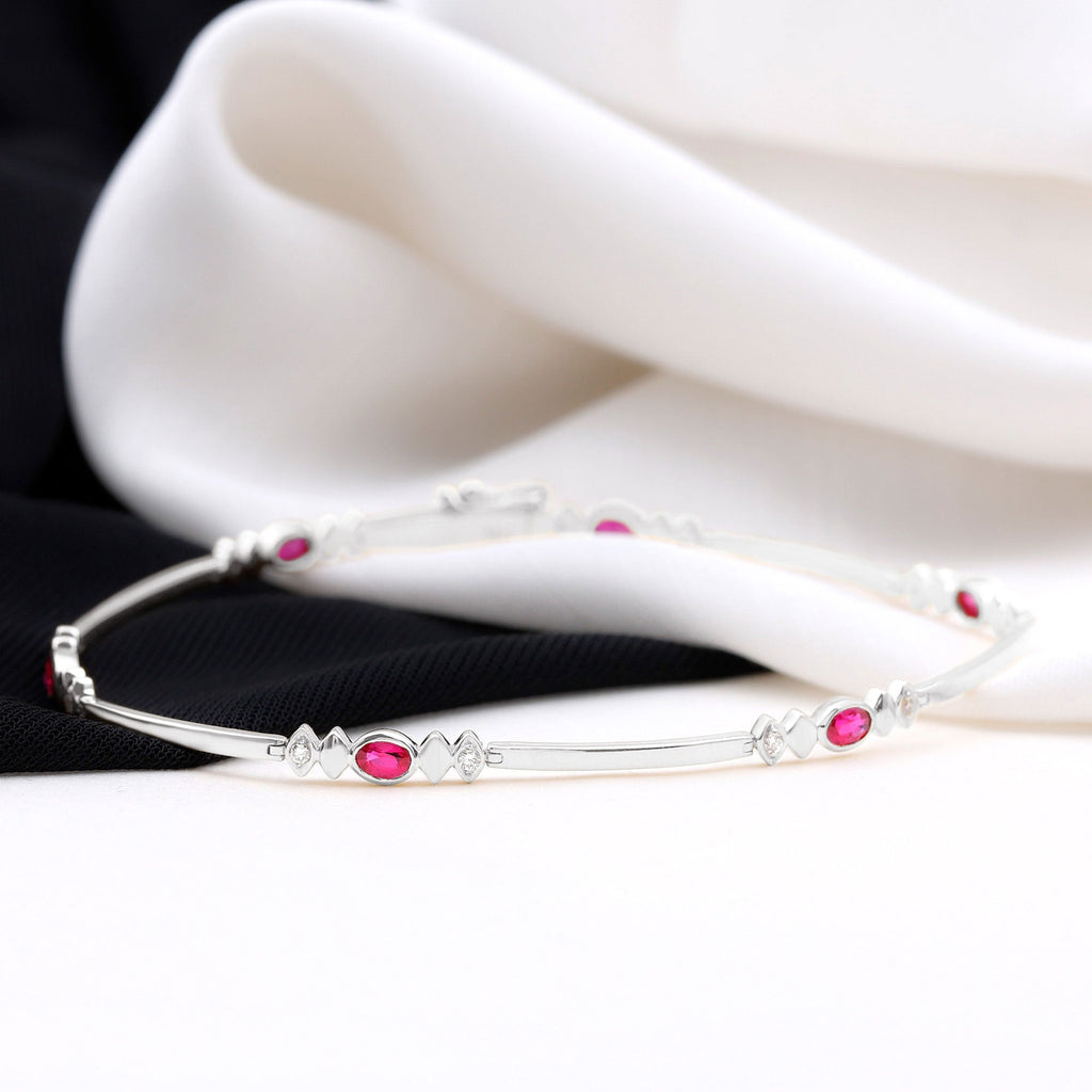 Lab Grown Ruby Bracelet – Oval Ruby & Diamond Link Tennis With Box Clasp