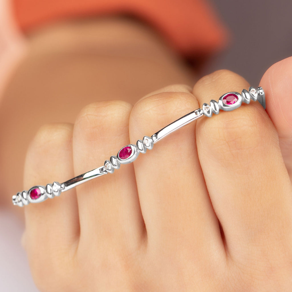 Lab Grown Ruby Bracelet – Oval Ruby & Diamond Link Tennis With Box Clasp