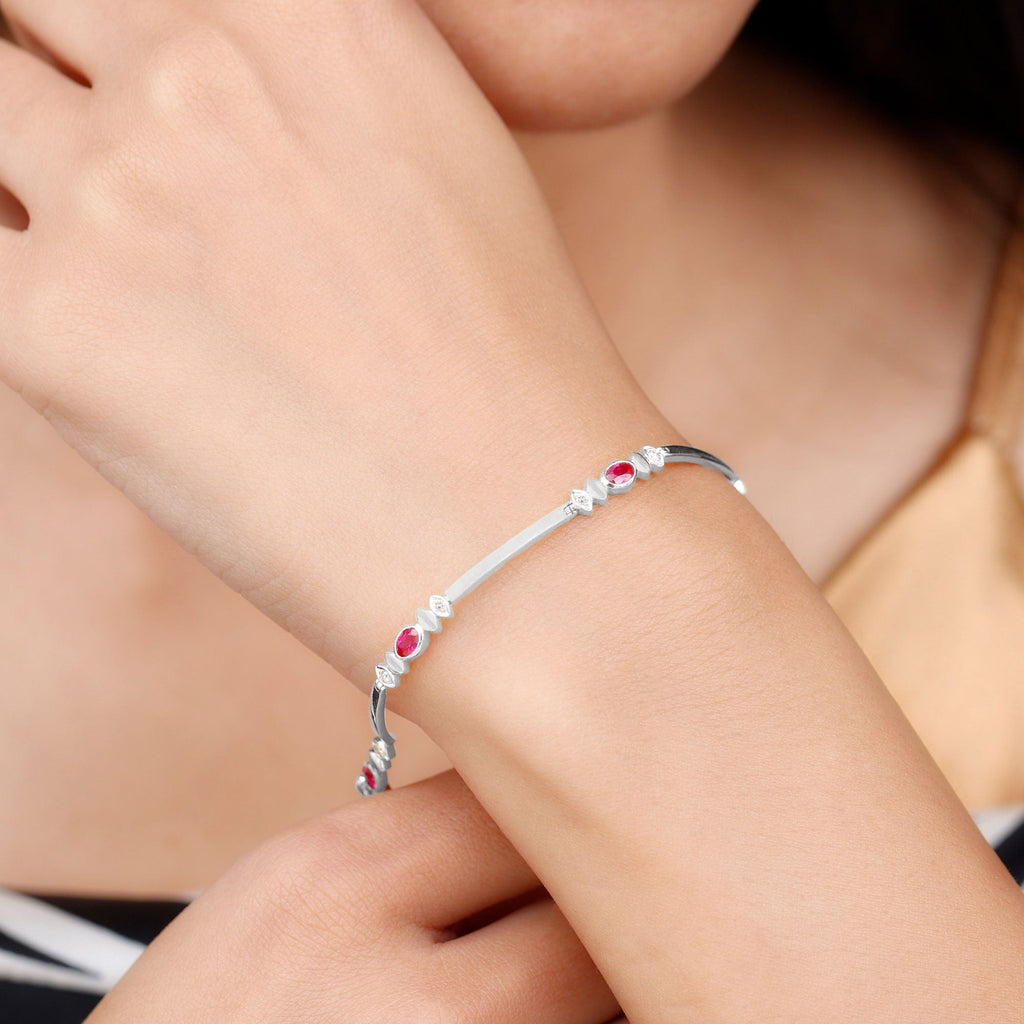 Lab Grown Ruby Bracelet – Oval Ruby & Diamond Link Tennis With Box Clasp