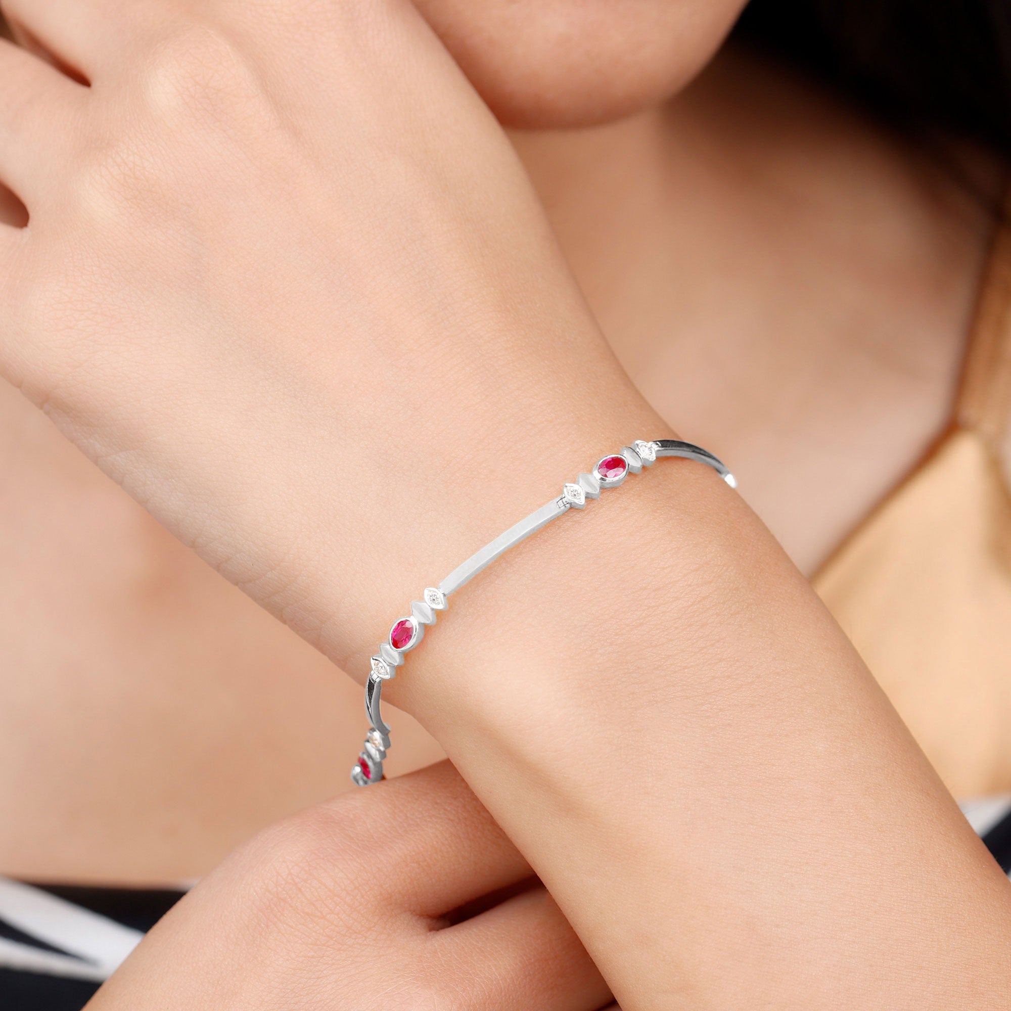 Lab Grown Ruby Bracelet – Oval Ruby & Diamond Link Tennis With Box Clasp