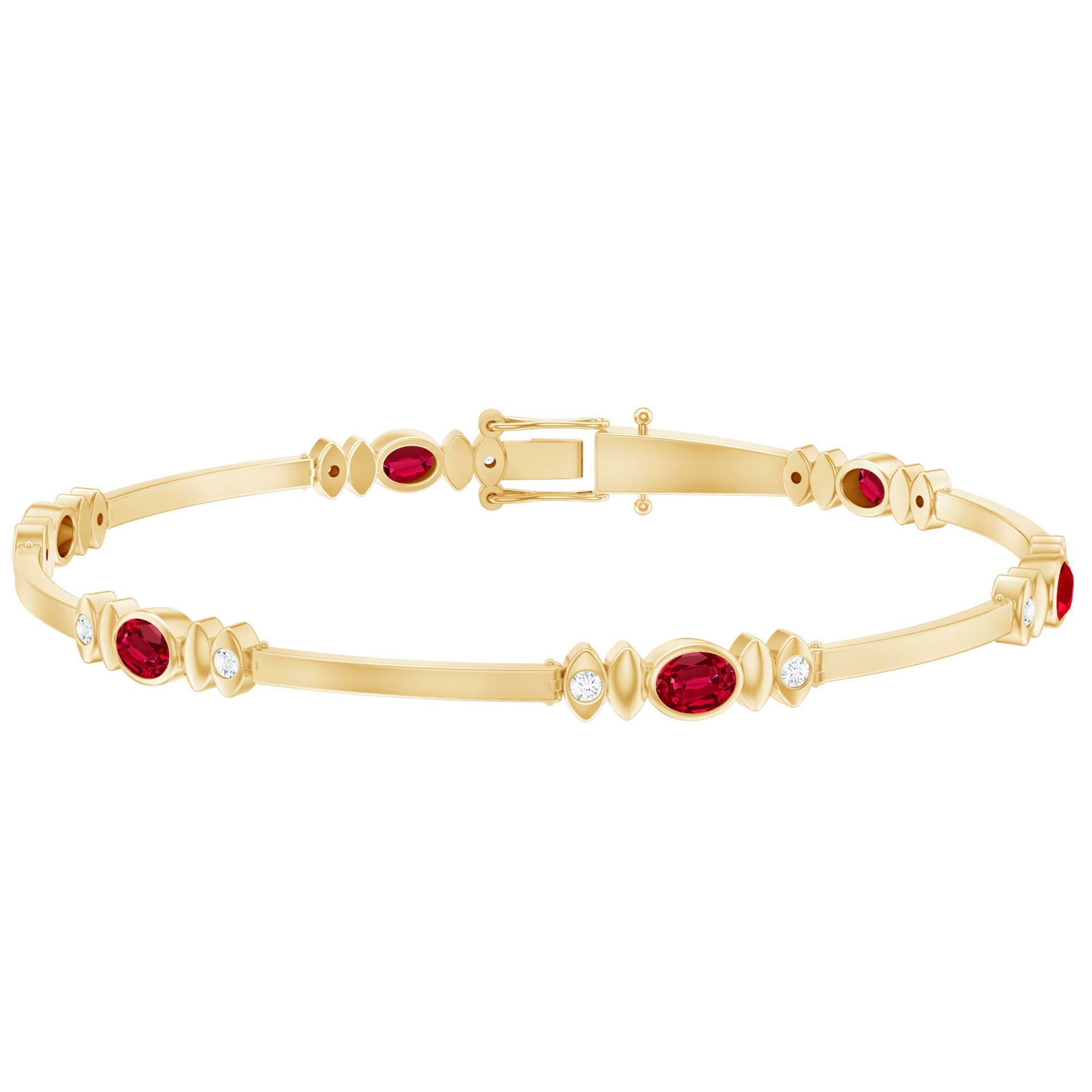 Lab Grown Ruby Bracelet – Oval Ruby & Diamond Link Tennis With Box Clasp