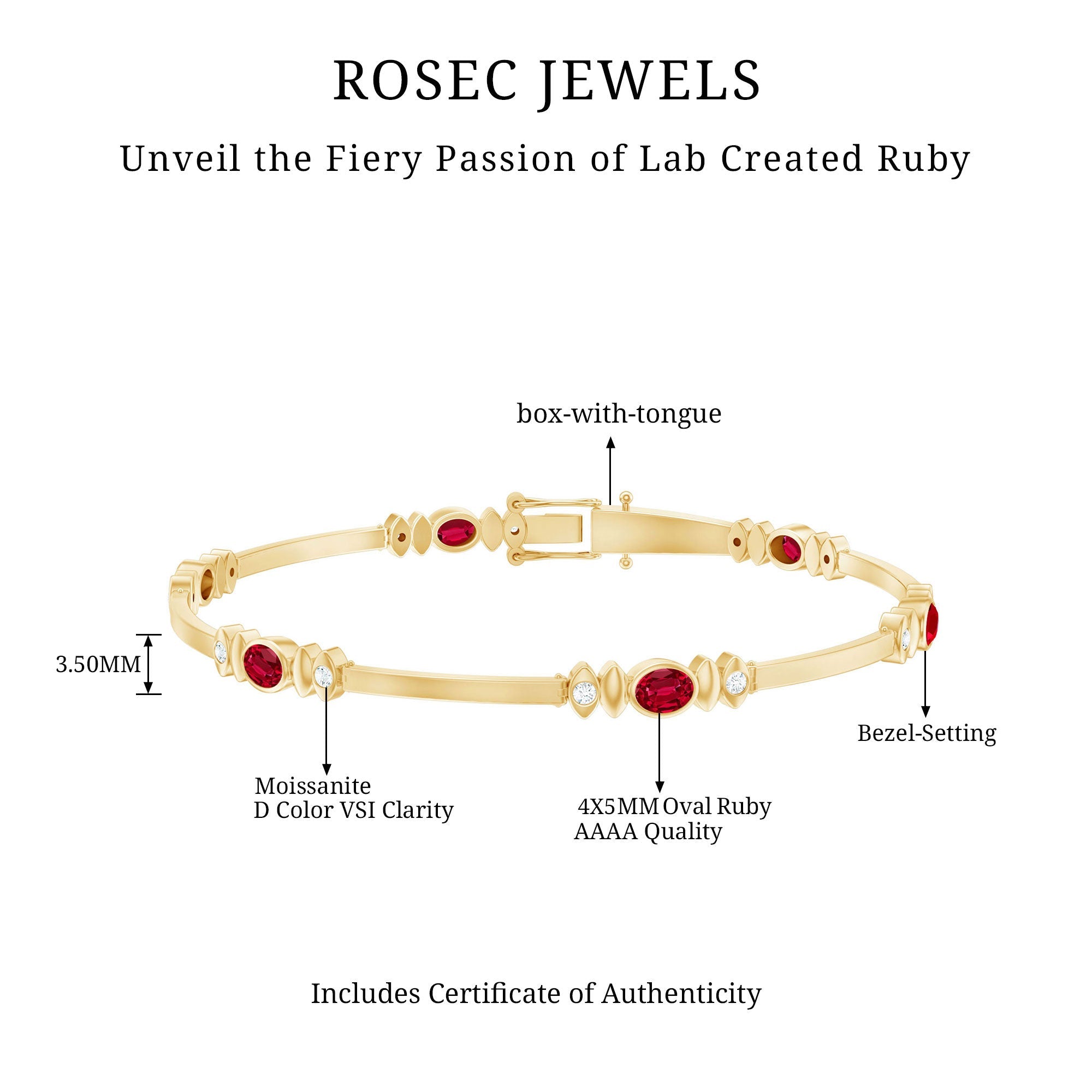 Lab Grown Ruby Bracelet – Oval Ruby & Diamond Link Tennis With Box Clasp