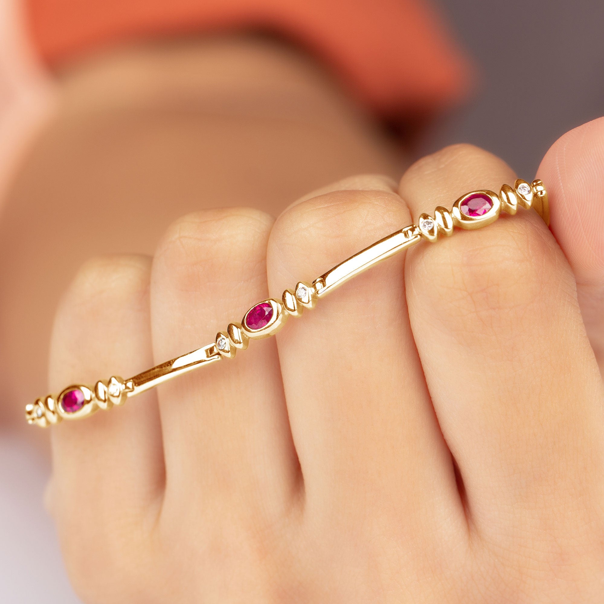 Lab Grown Ruby Bracelet – Oval Ruby & Diamond Link Tennis With Box Clasp