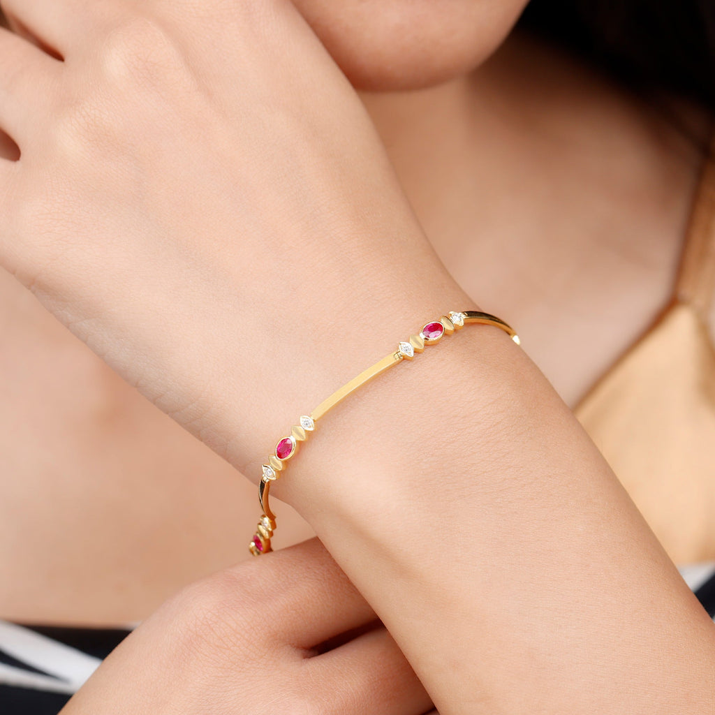 Lab Grown Ruby Bracelet – Oval Ruby & Diamond Link Tennis With Box Clasp