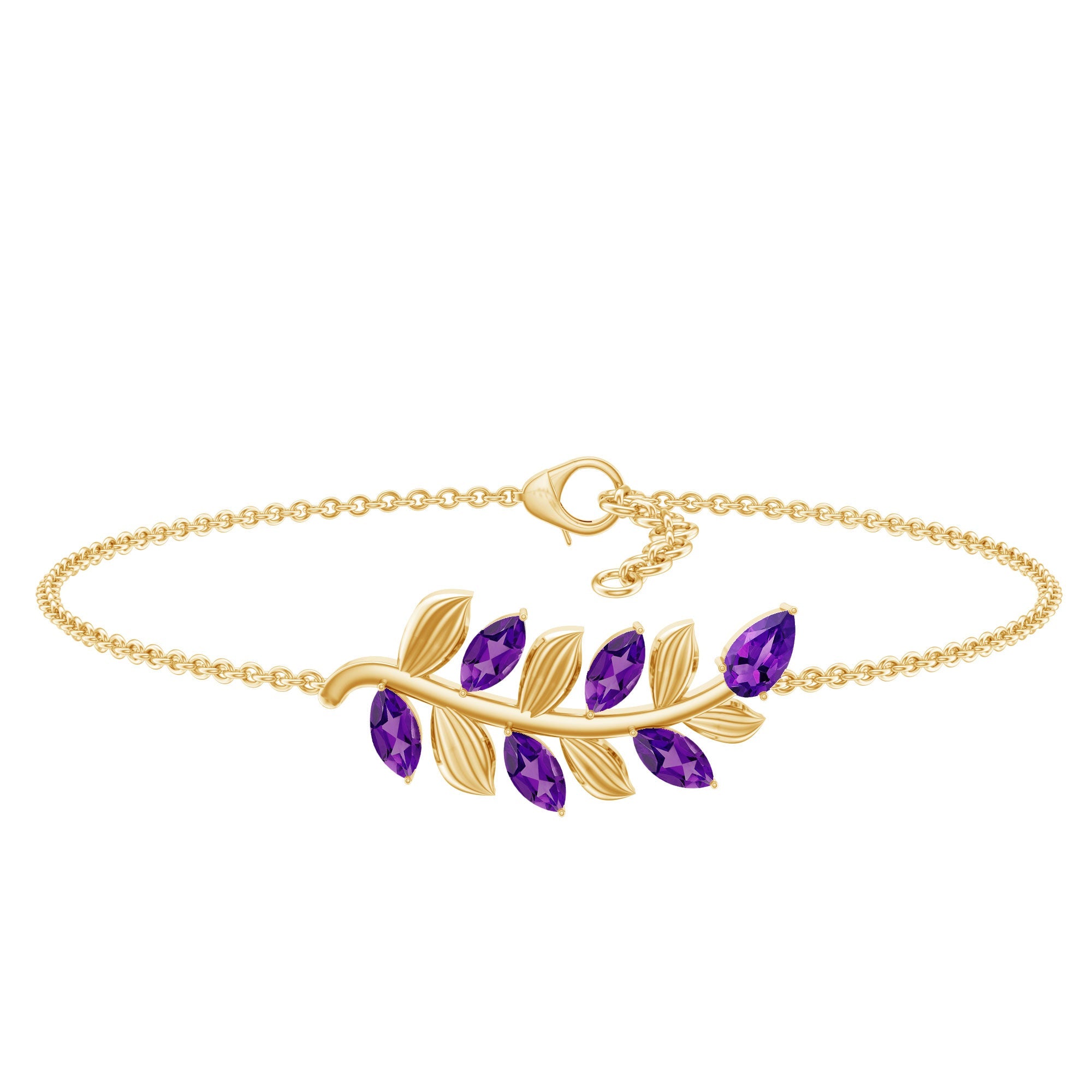 Natural Amethyst Leaf Bracelet with Certificate