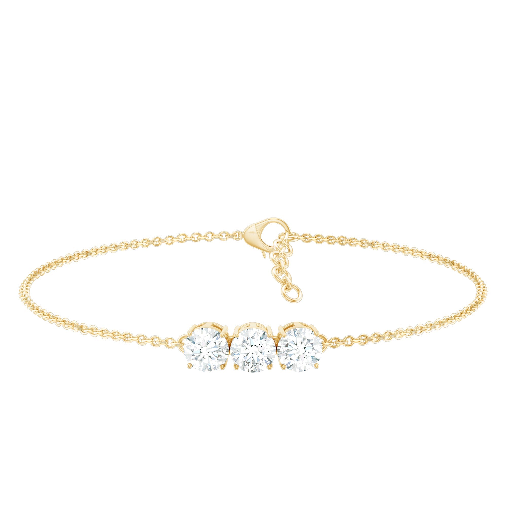 Three Stone Moissanite Bracelet – D Color VS1 Clarity | Luxury Chain Link Jewelry