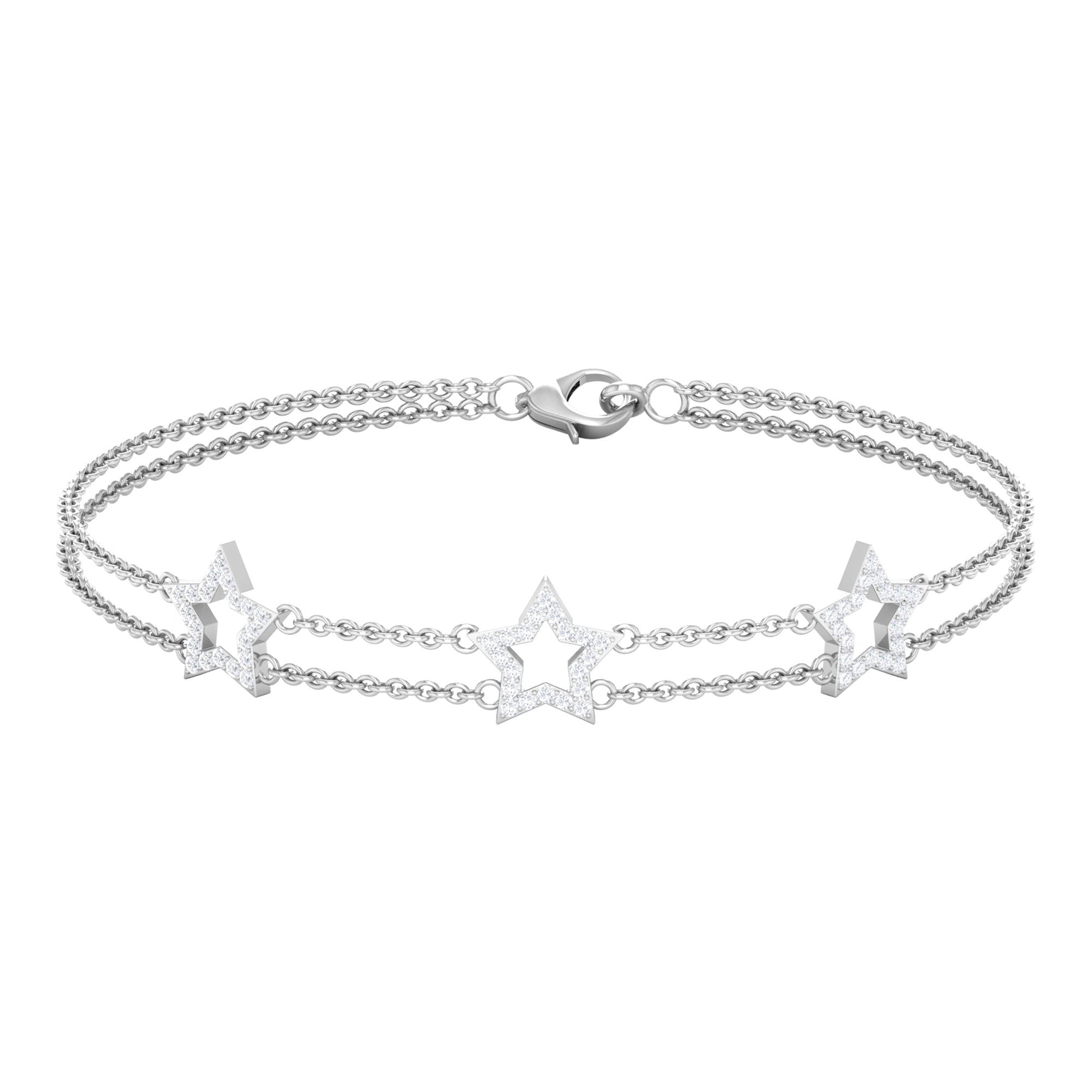 Diamond Star Bracelet - Double Chain Pave Diamond Bracelet Women’s Fashion Accessory