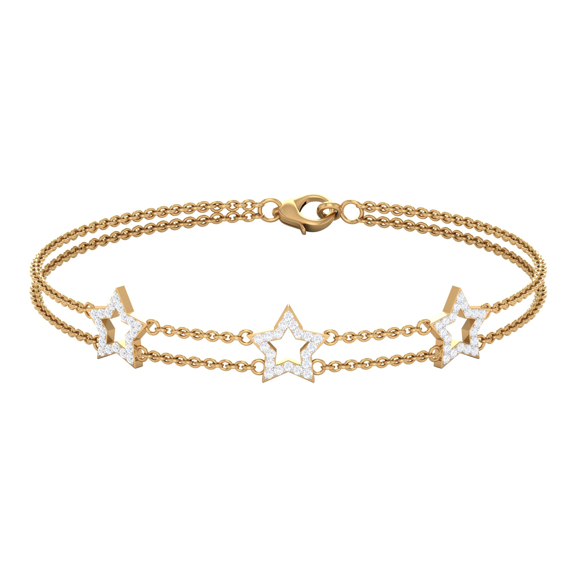 Diamond Star Bracelet - Double Chain Pave Diamond Bracelet Women’s Fashion Accessory