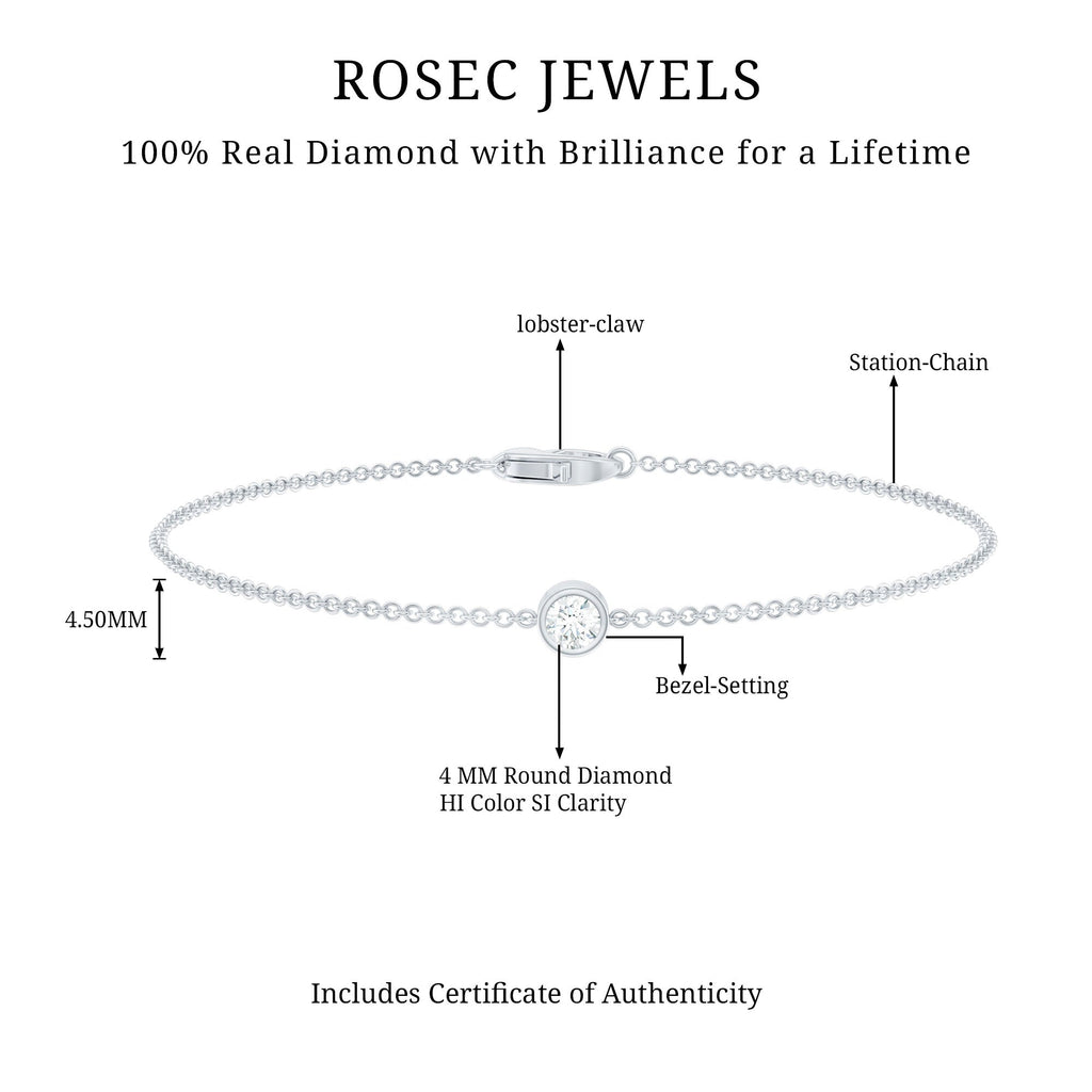Diamond Chain Bracelet - Certified Bezel Setting Solitaire Round Diamond Jewelry
