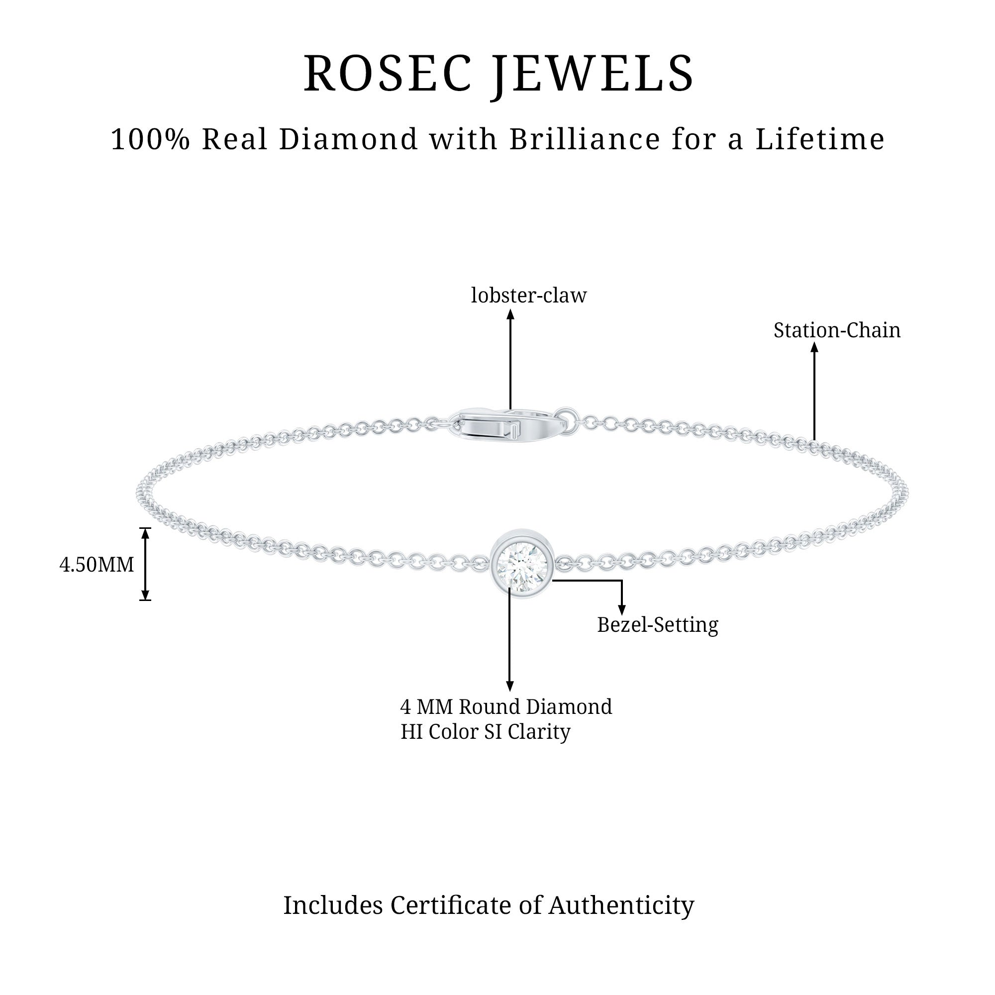 Diamond Chain Bracelet - Certified Bezel Setting Solitaire Round Diamond Jewelry
