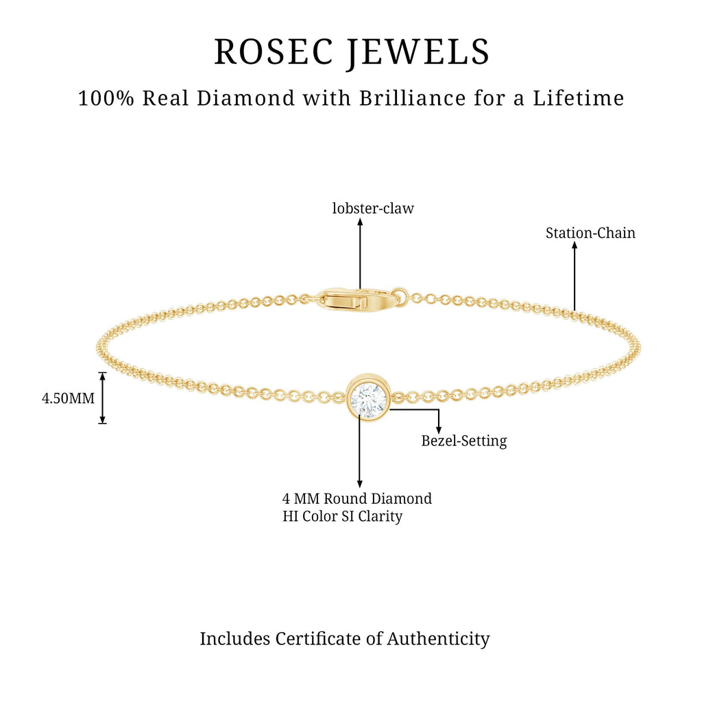 Diamond Chain Bracelet - Certified Bezel Setting Solitaire Round Diamond Jewelry