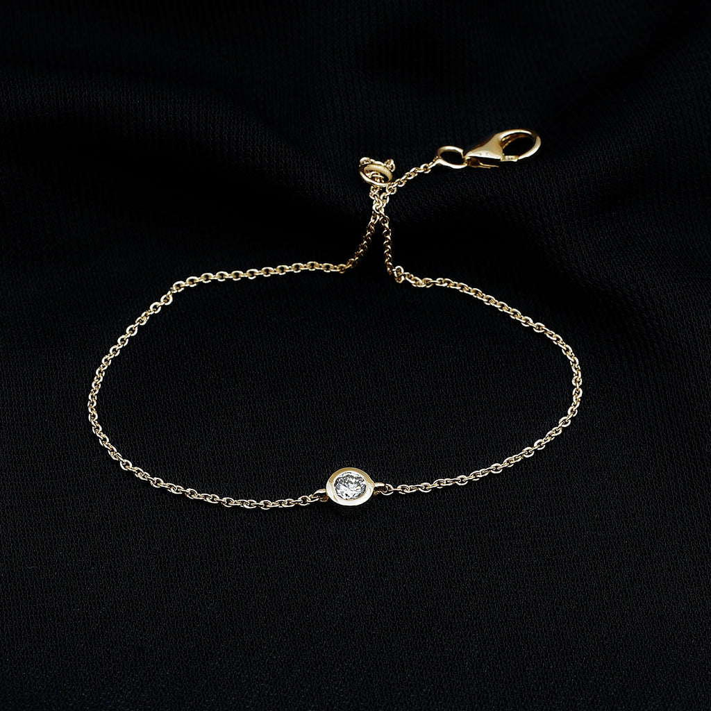 Diamond Chain Bracelet - Certified Bezel Setting Solitaire Round Diamond Jewelry