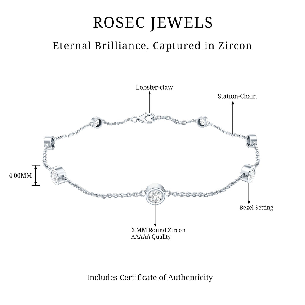 Cubic Zirconia Bracelet – Sterling Silver Bezel Set Bracelet With AAA Quality Zirconia Stones