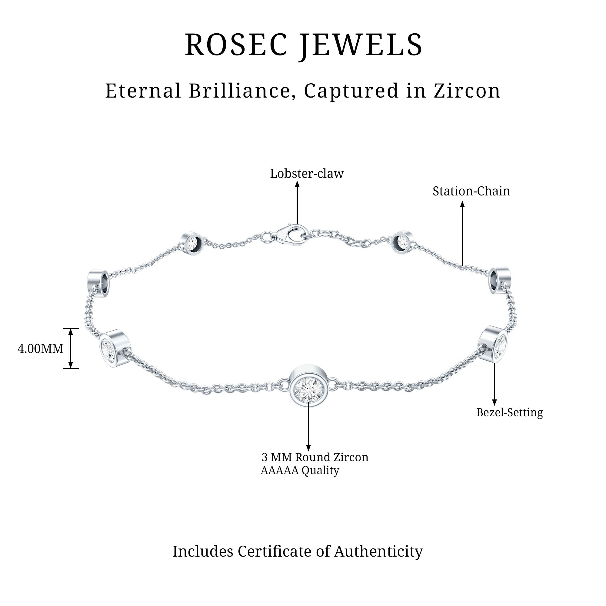Cubic Zirconia Bracelet – Sterling Silver Bezel Set Bracelet With AAA Quality Zirconia Stones
