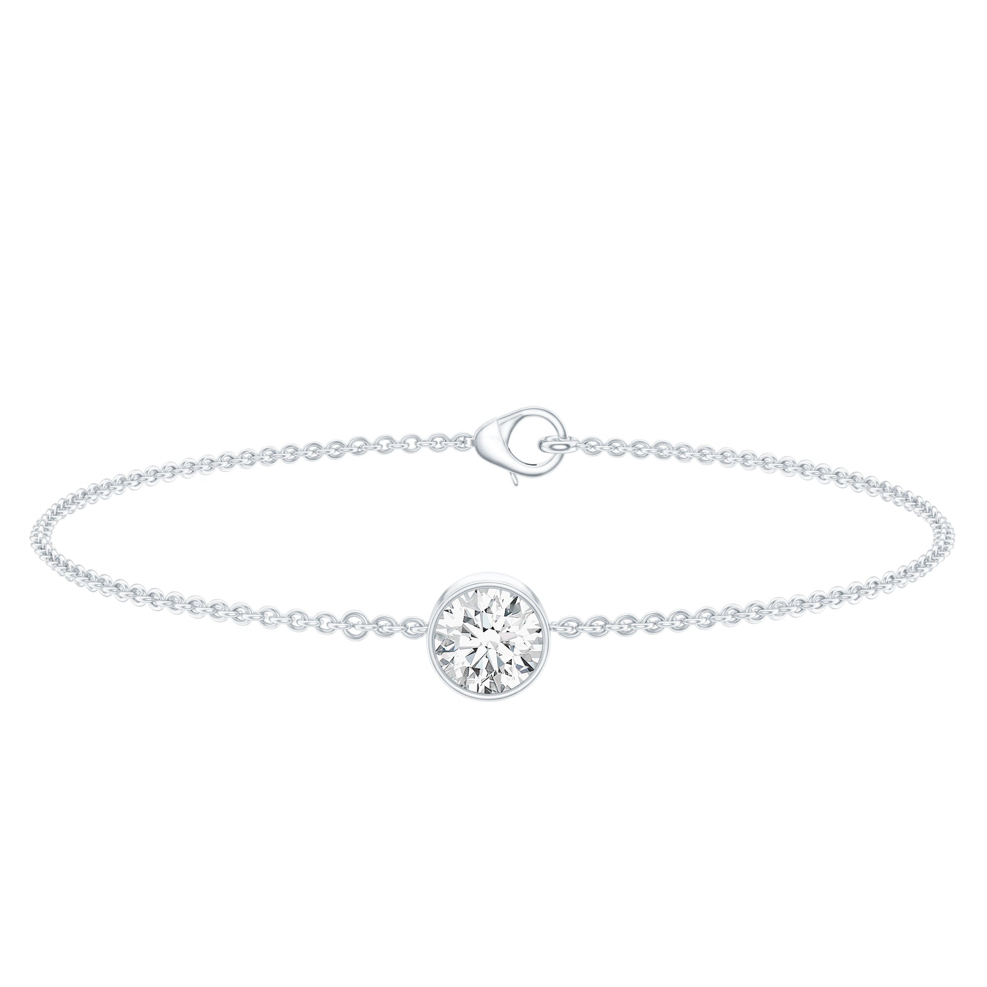 CZ Diamond Bracelet - Bezel Set Solitaire Chain 1.3 Carat White Gold Plated