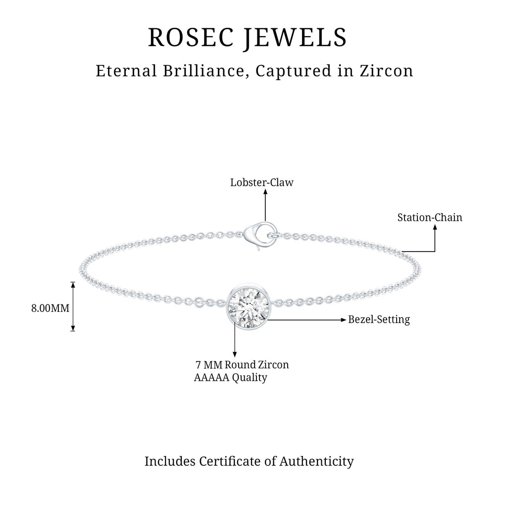 CZ Diamond Bracelet - Bezel Set Solitaire Chain 1.3 Carat White Gold Plated