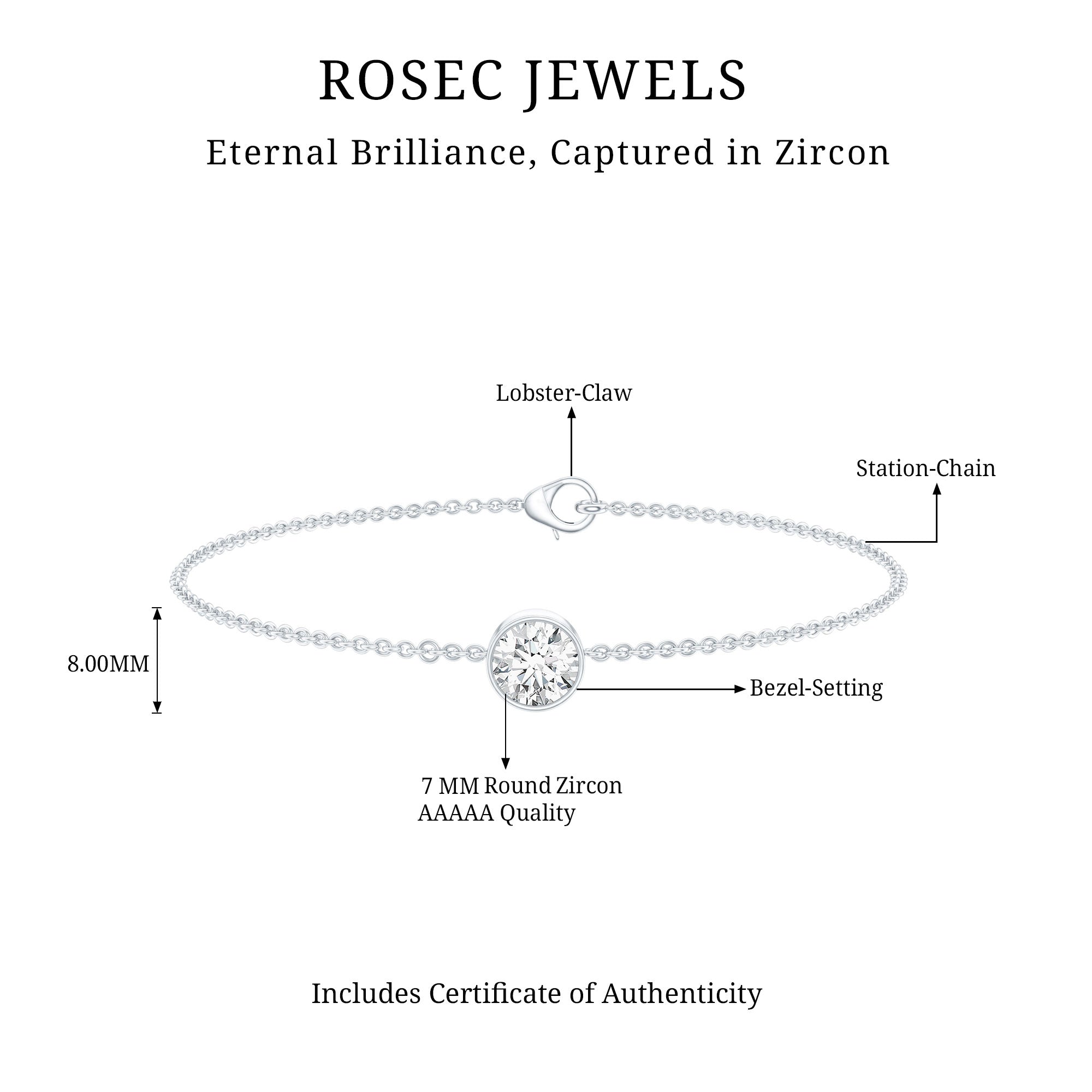 CZ Diamond Bracelet - Bezel Set Solitaire Chain 1.3 Carat White Gold Plated