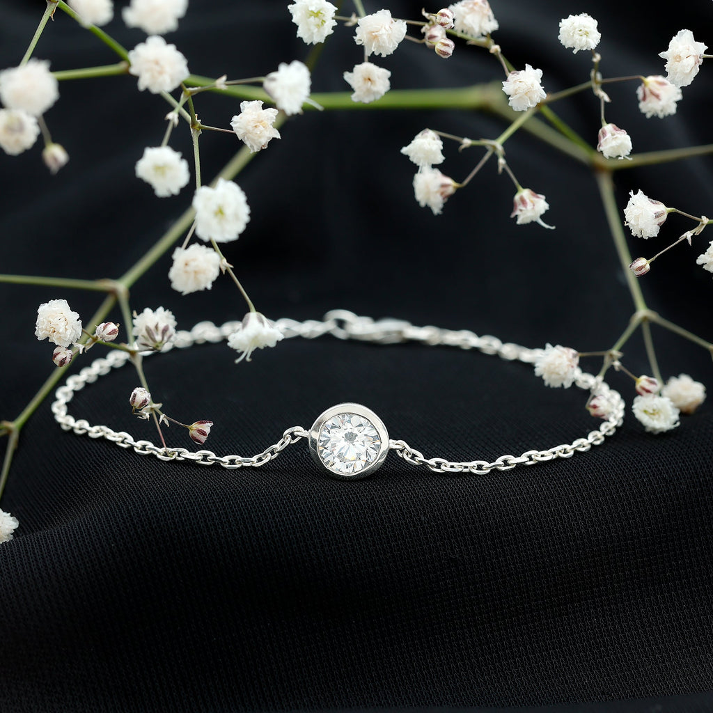 CZ Diamond Bracelet - Bezel Set Solitaire Chain 1.3 Carat White Gold Plated
