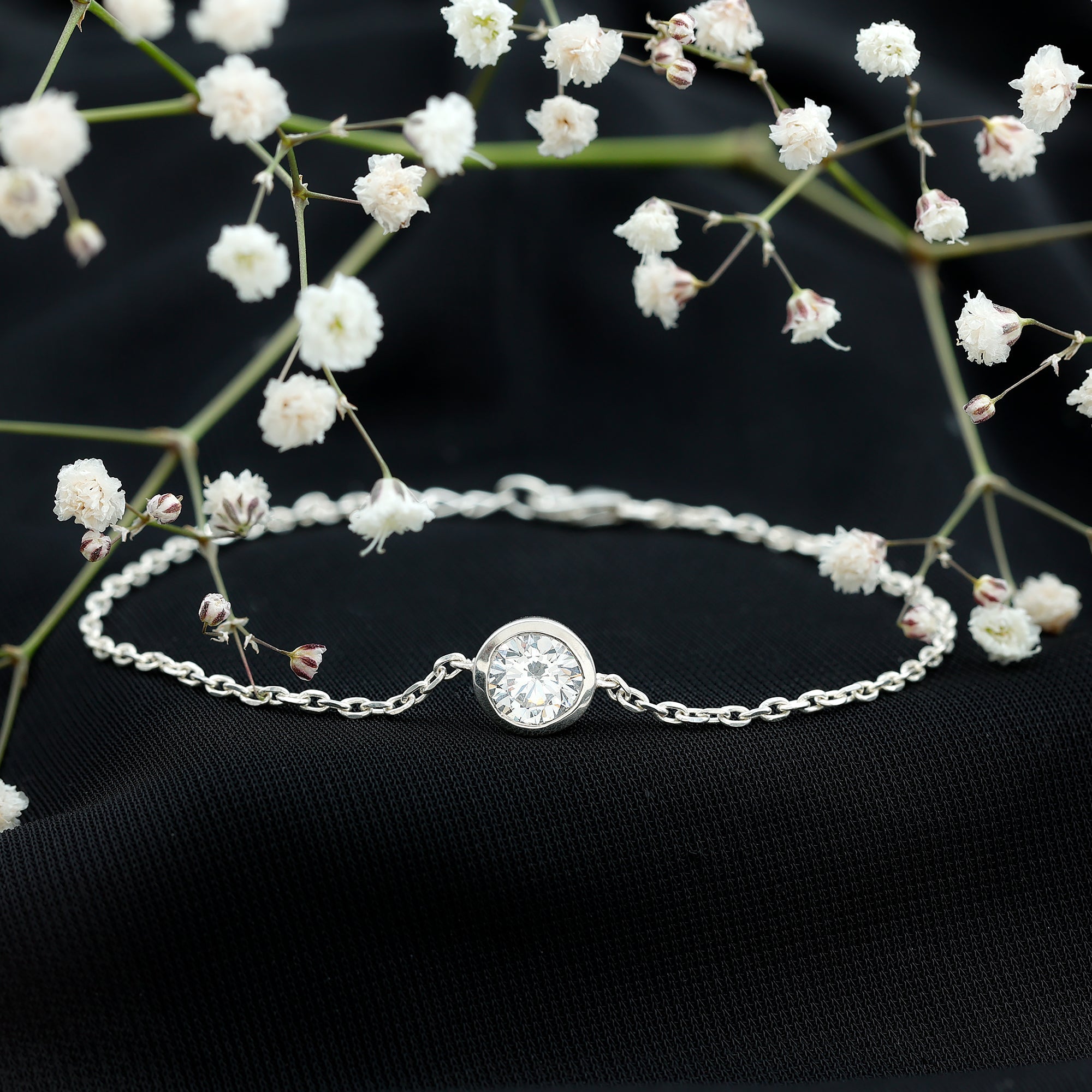 CZ Diamond Bracelet - Bezel Set Solitaire Chain 1.3 Carat White Gold Plated