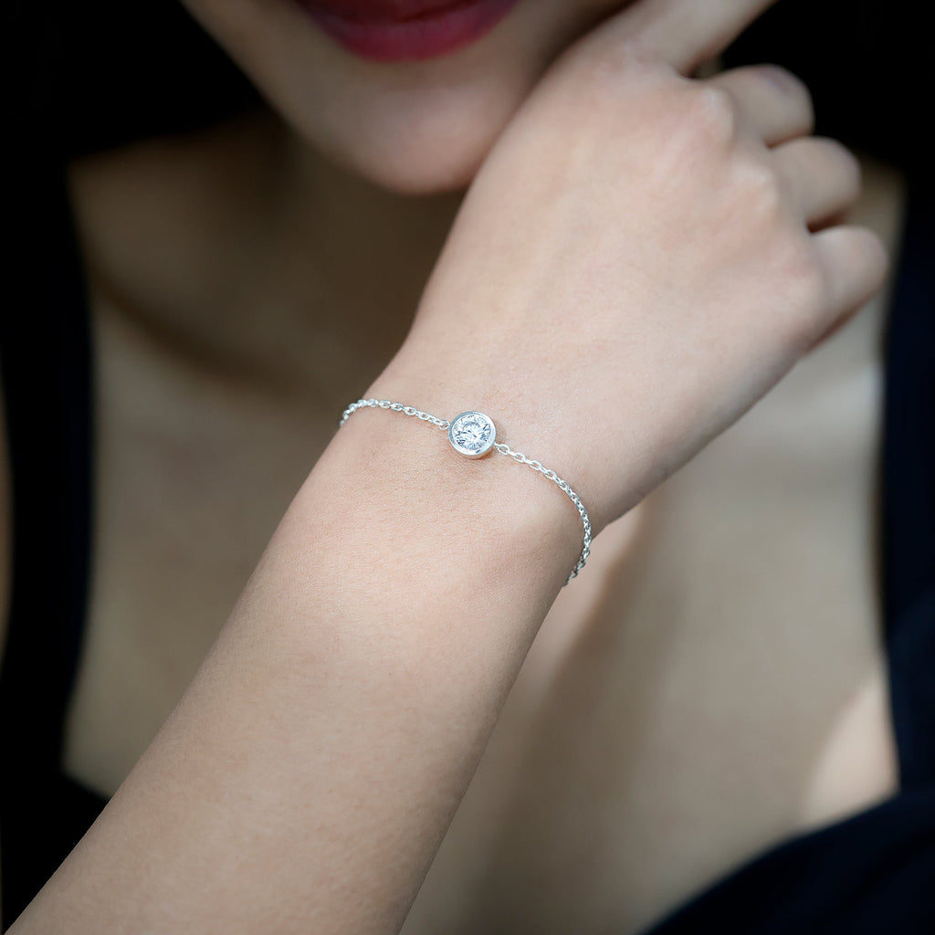 CZ Diamond Bracelet - Bezel Set Solitaire Chain 1.3 Carat White Gold Plated