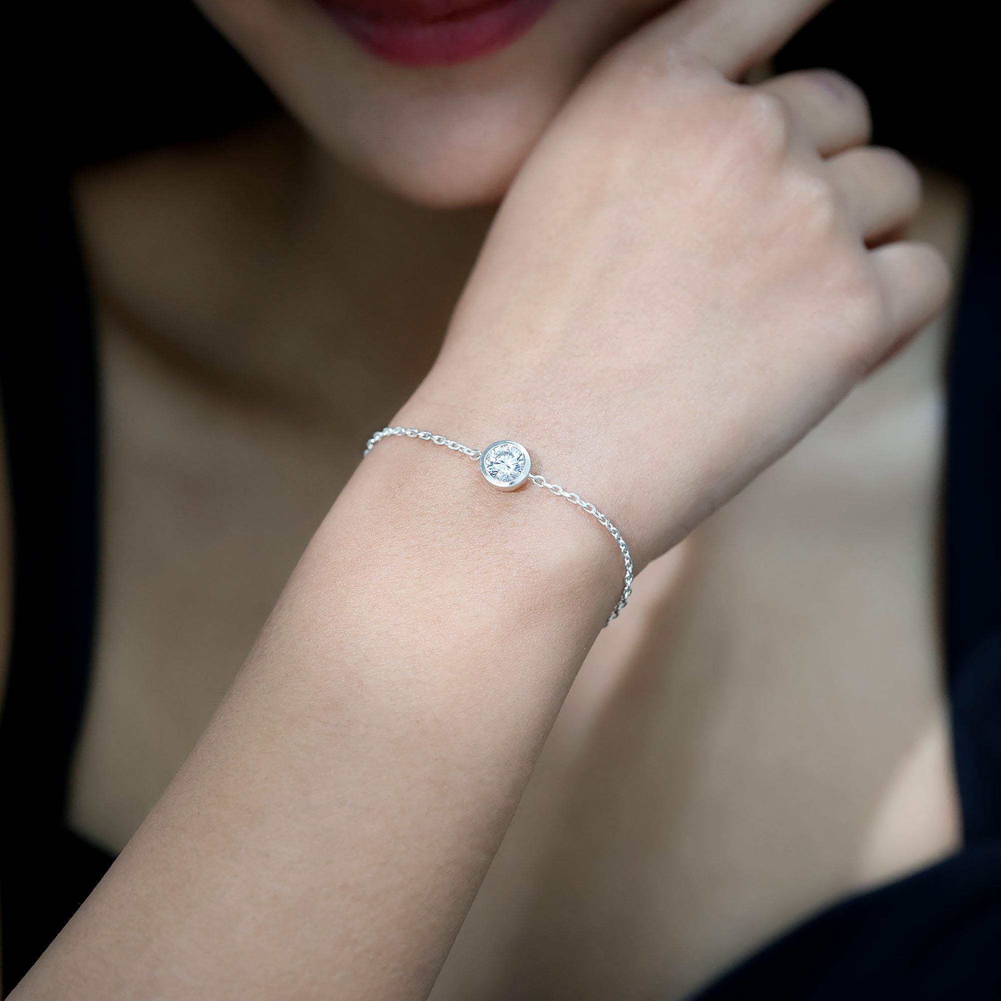 CZ Diamond Bracelet - Bezel Set Solitaire Chain 1.3 Carat White Gold Plated