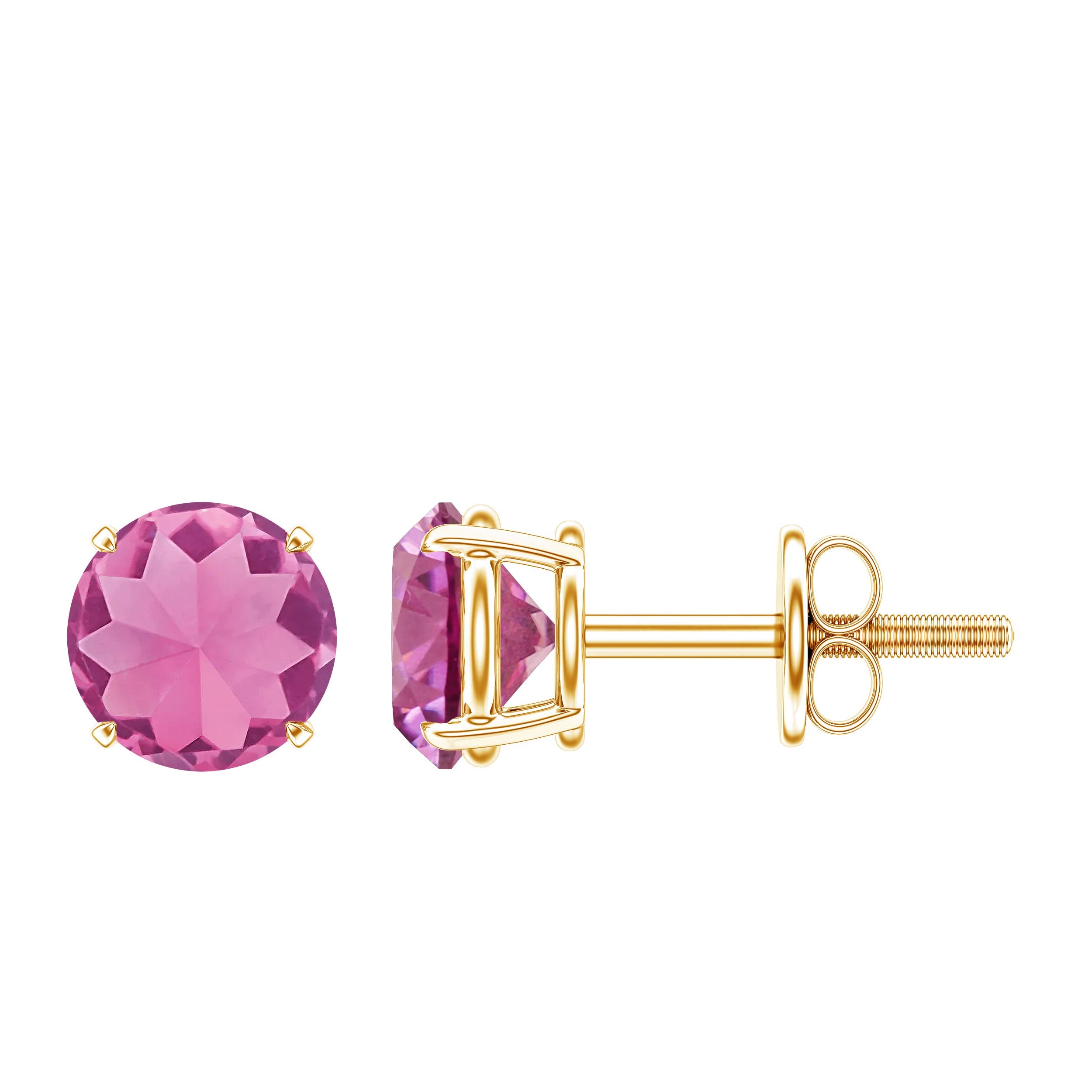 Pink Tourmaline Earrings – 5mm Round Studs | AAA Quality Claw-Set Solitaire