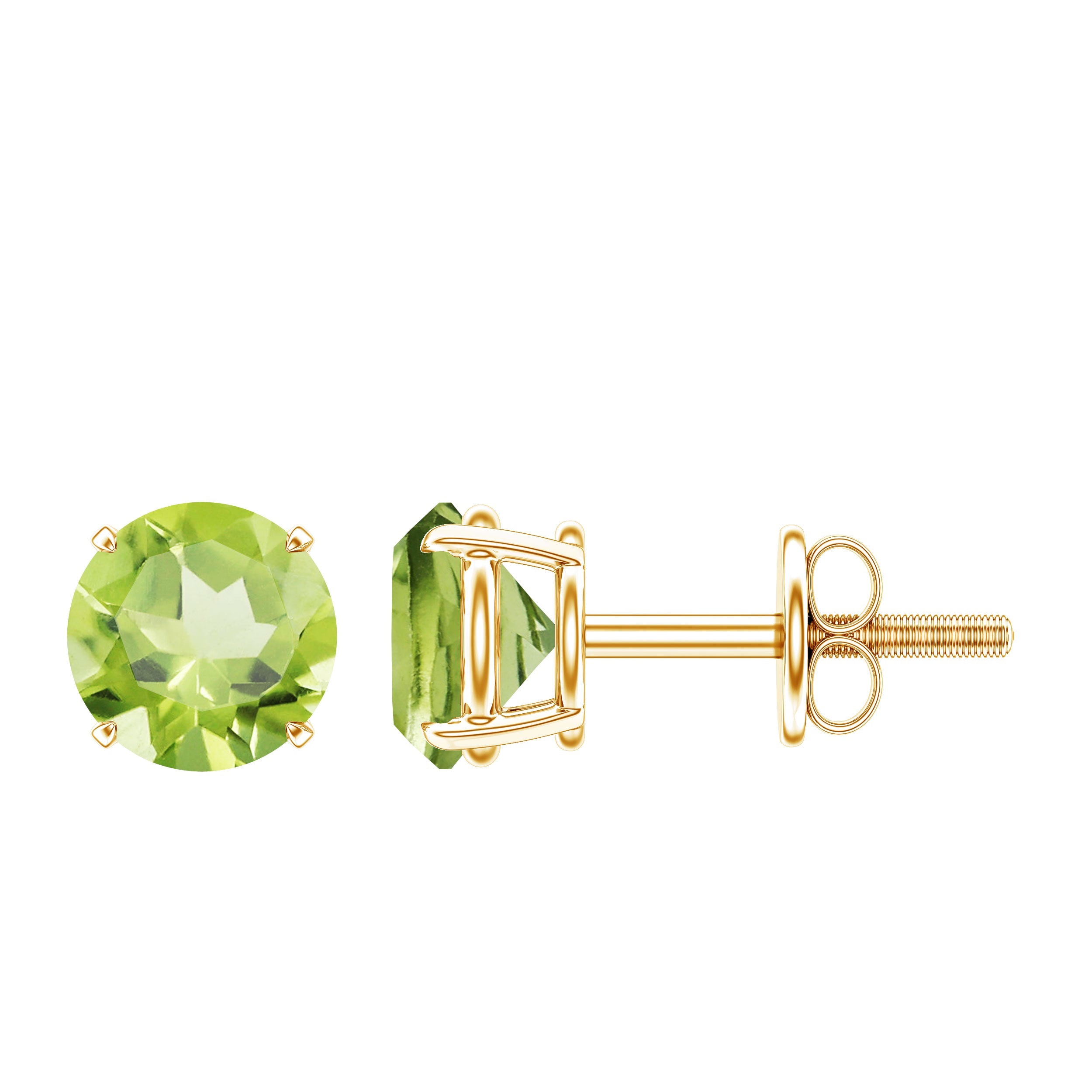 Peridot Stud Earrings - 1 Carat Green Gemstone | Screw Back Claw Setting