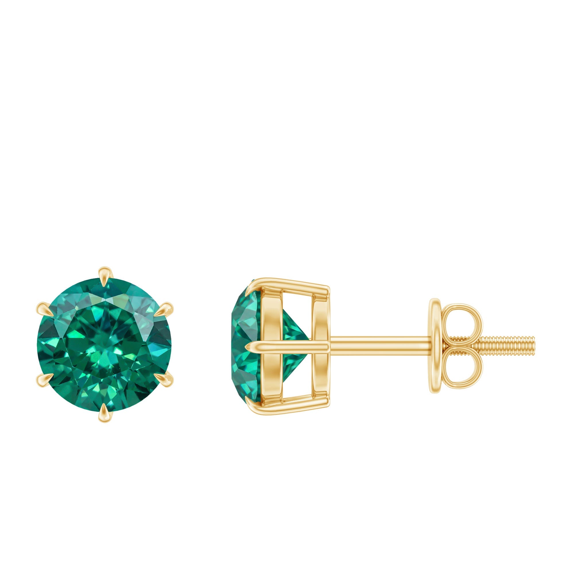 Lab Created Emerald Earrings – Solitaire Claw Set Screw Back Studs, AAAA Quality