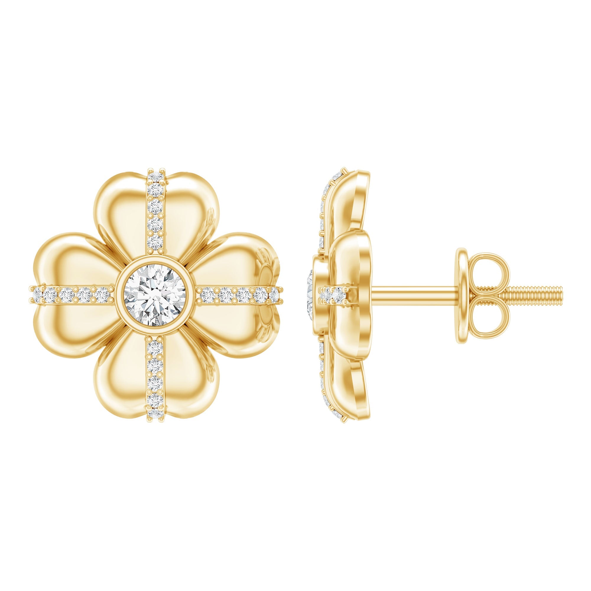 Lab Grown Diamond Flower Stud Earrings With Screw Back