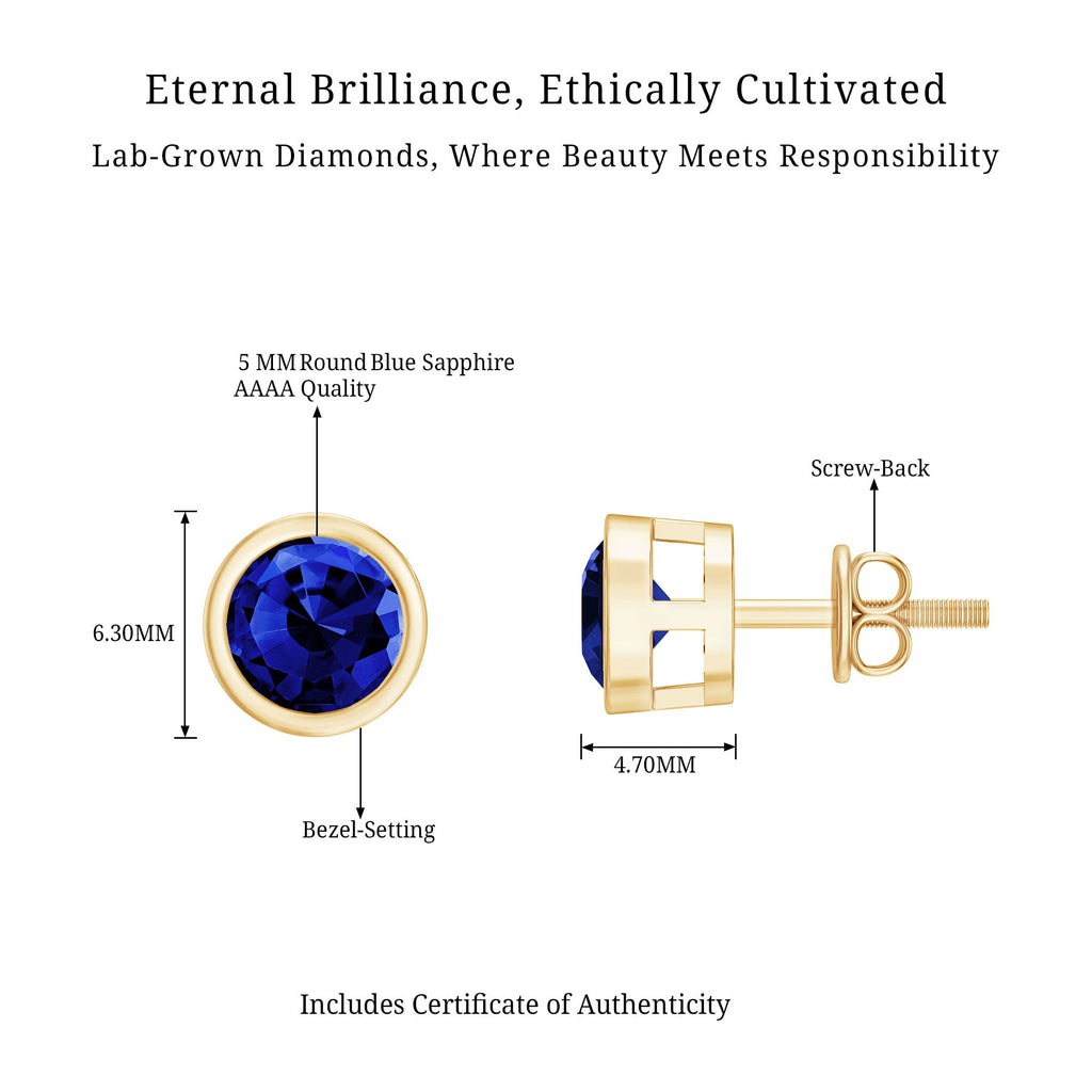 Solitaire 1.3 Carat Lab Created Blue Sapphire Stud Earrings in Bezel Setting