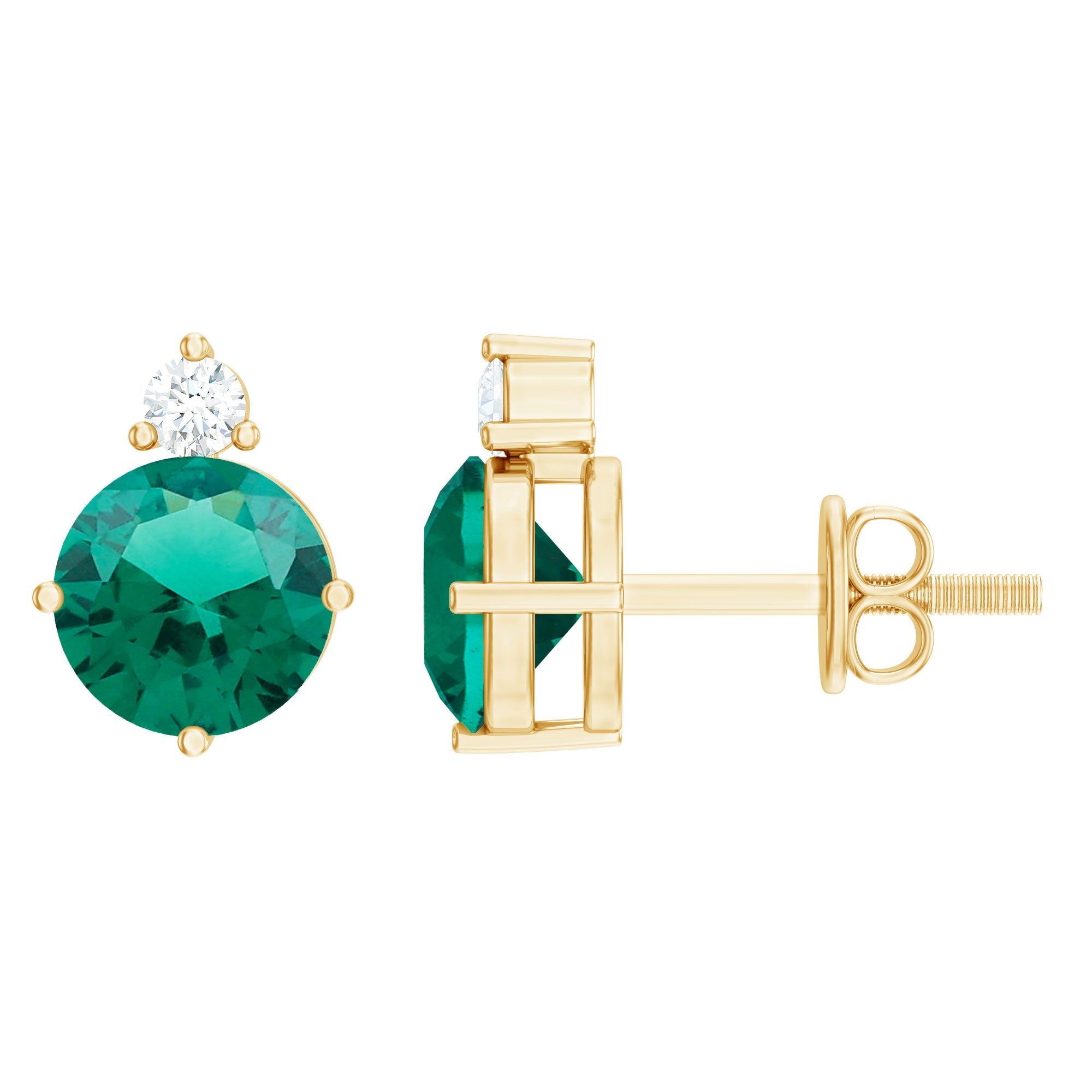 Lab Grown Emerald Earrings – AAA Quality Emerald Studs With Diamond Accent