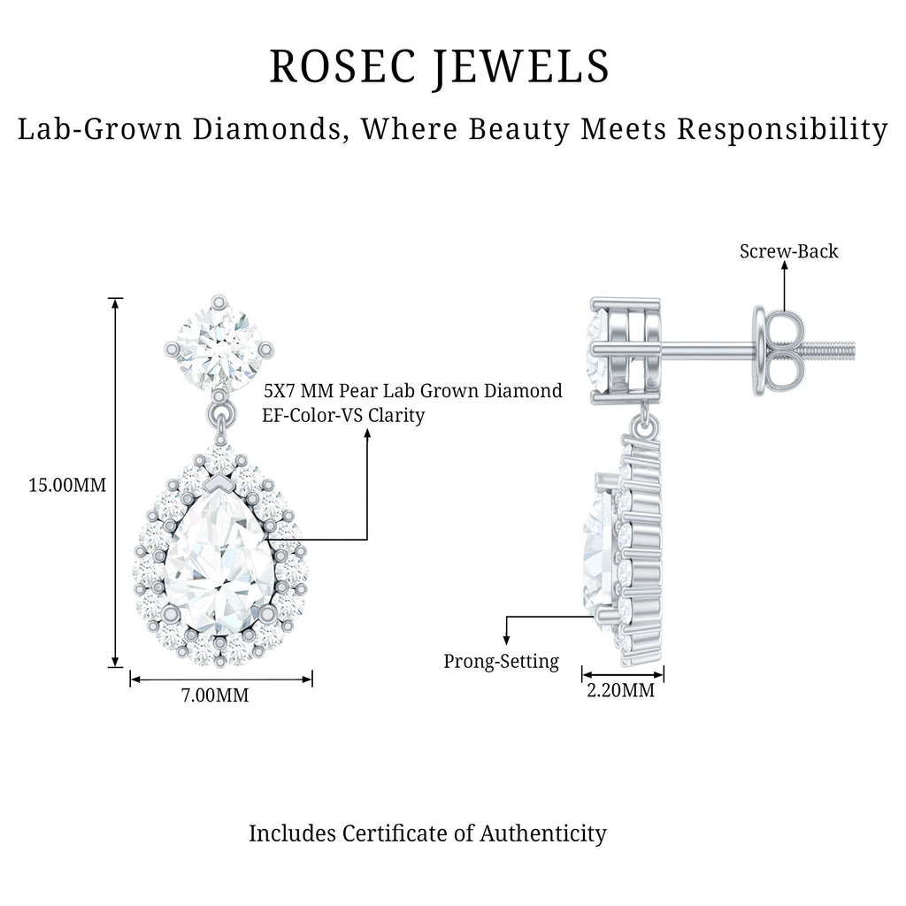 Lab 1.3 Carat Pear Shaped Diamond Bridal Drop Earrings