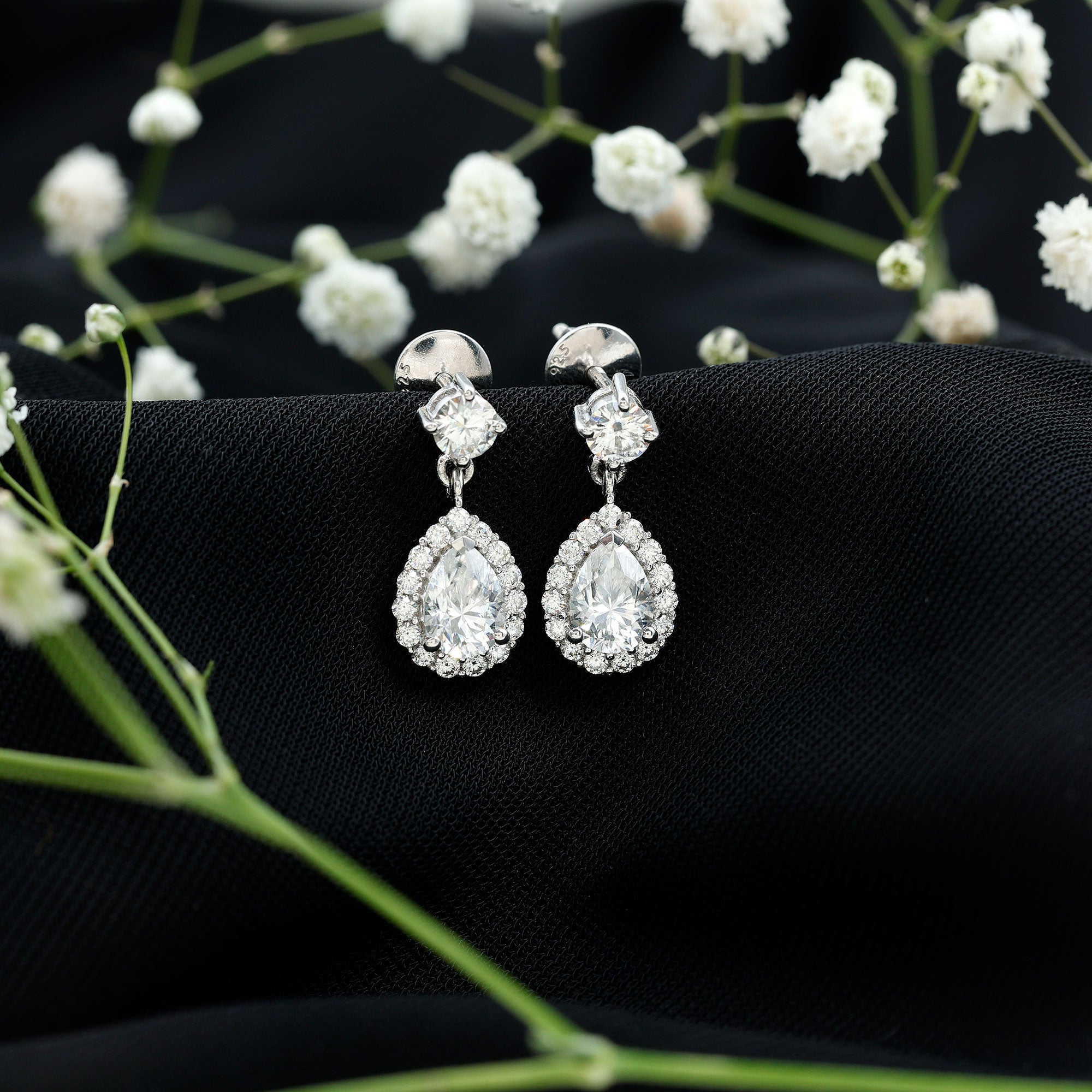 Lab 1.3 Carat Pear Shaped Diamond Bridal Drop Earrings