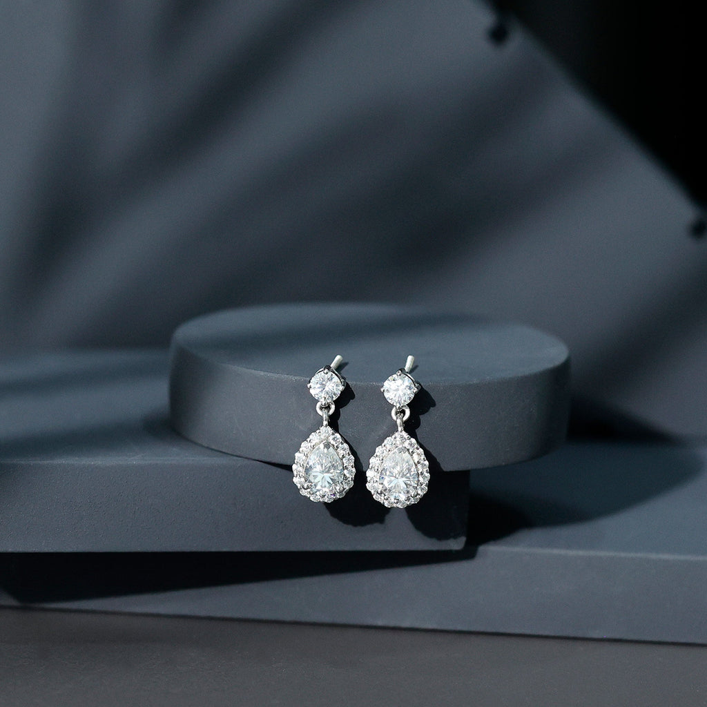 Lab 1.3 Carat Pear Shaped Diamond Bridal Drop Earrings