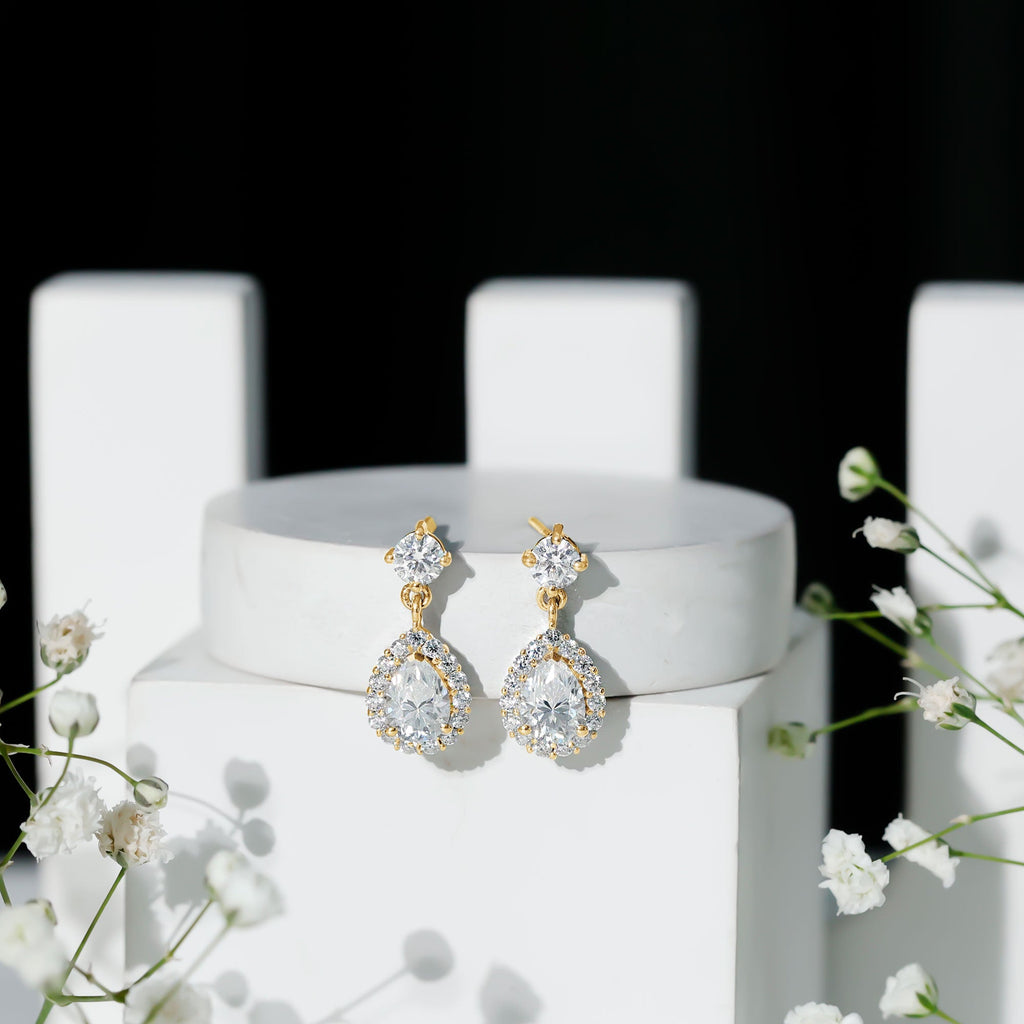 Lab 1.3 Carat Pear Shaped Diamond Bridal Drop Earrings