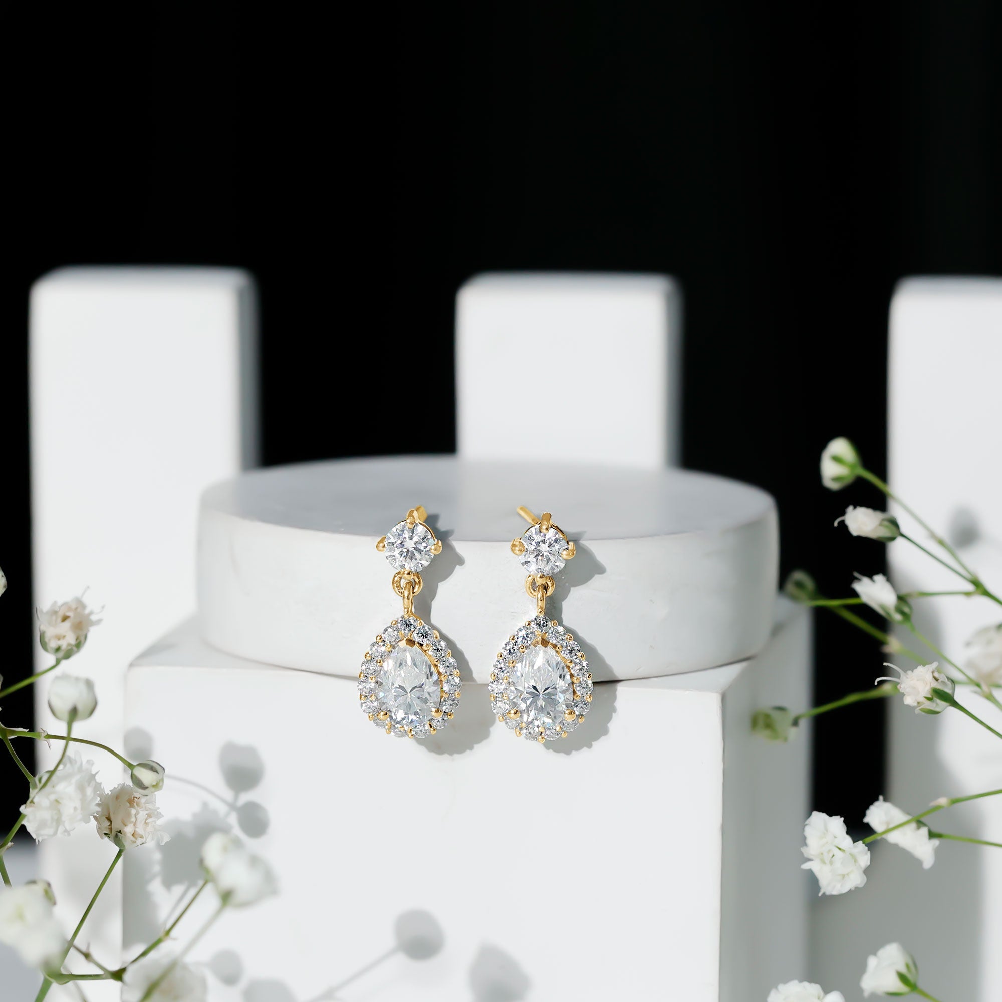 Lab 1.3 Carat Pear Shaped Diamond Bridal Drop Earrings