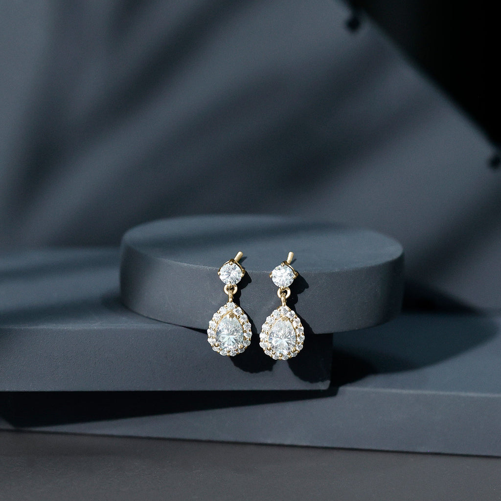 Lab 1.3 Carat Pear Shaped Diamond Bridal Drop Earrings