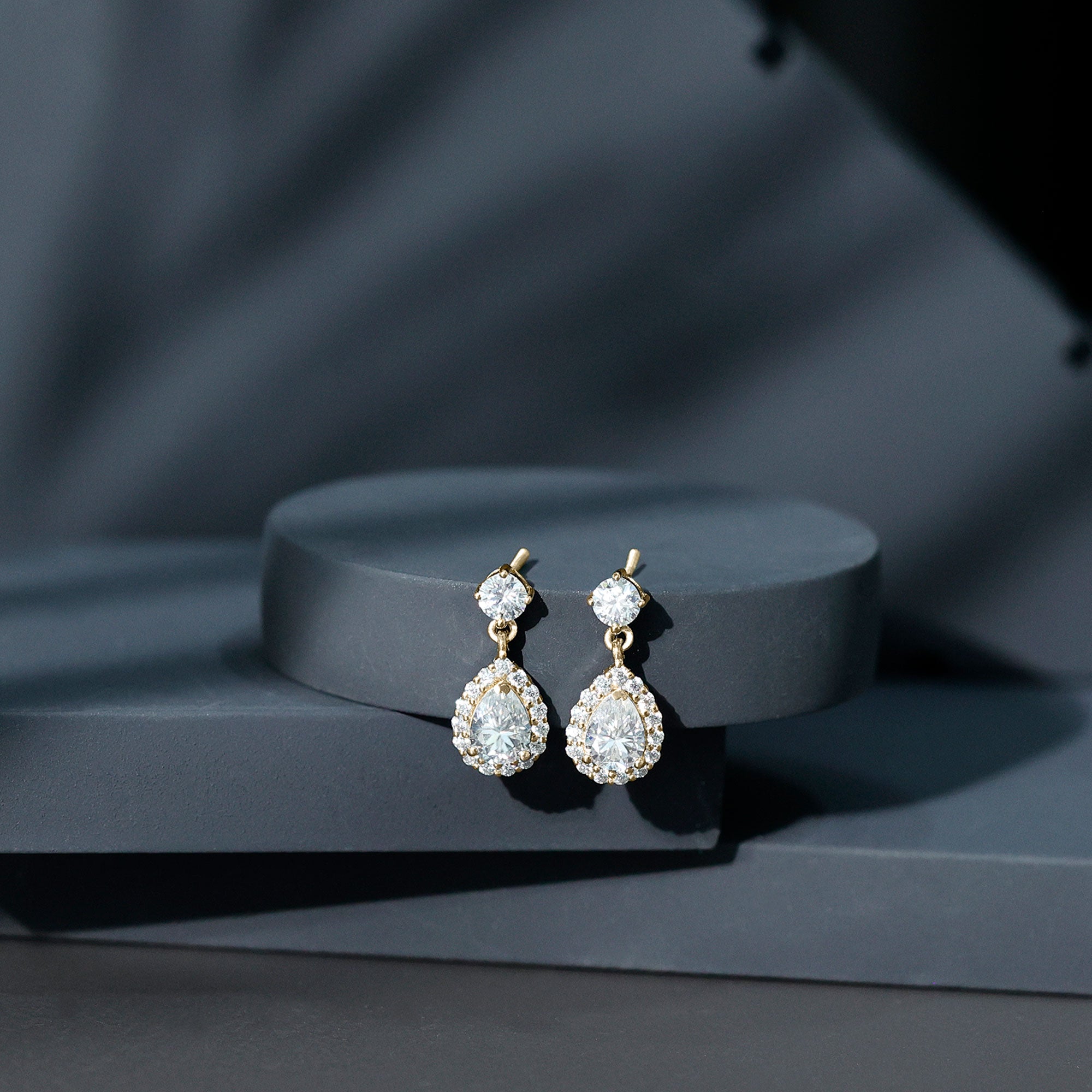 Lab 1.3 Carat Pear Shaped Diamond Bridal Drop Earrings