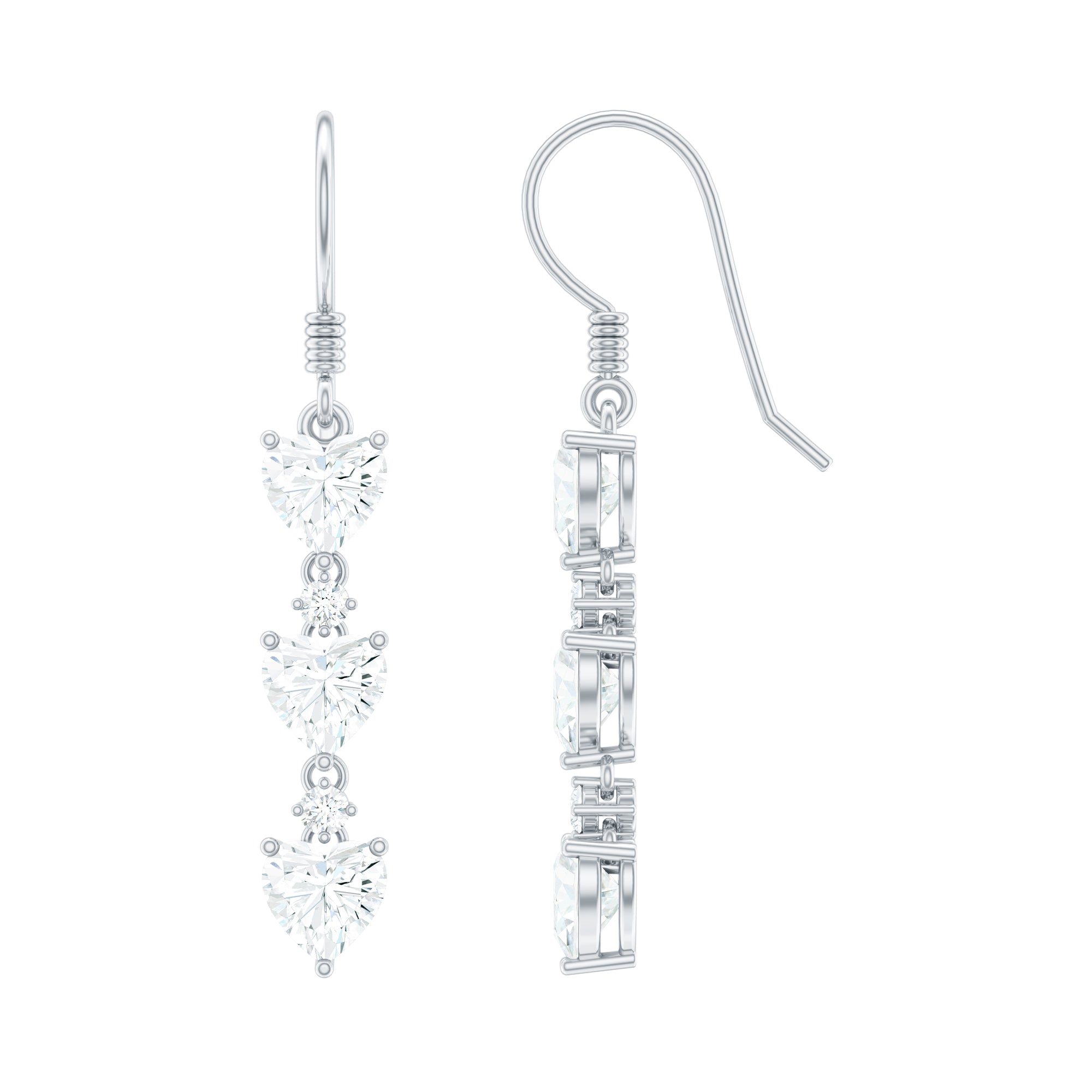 Certified Lab Heart Shaped Diamond Fish Hook Dangle Earrings
