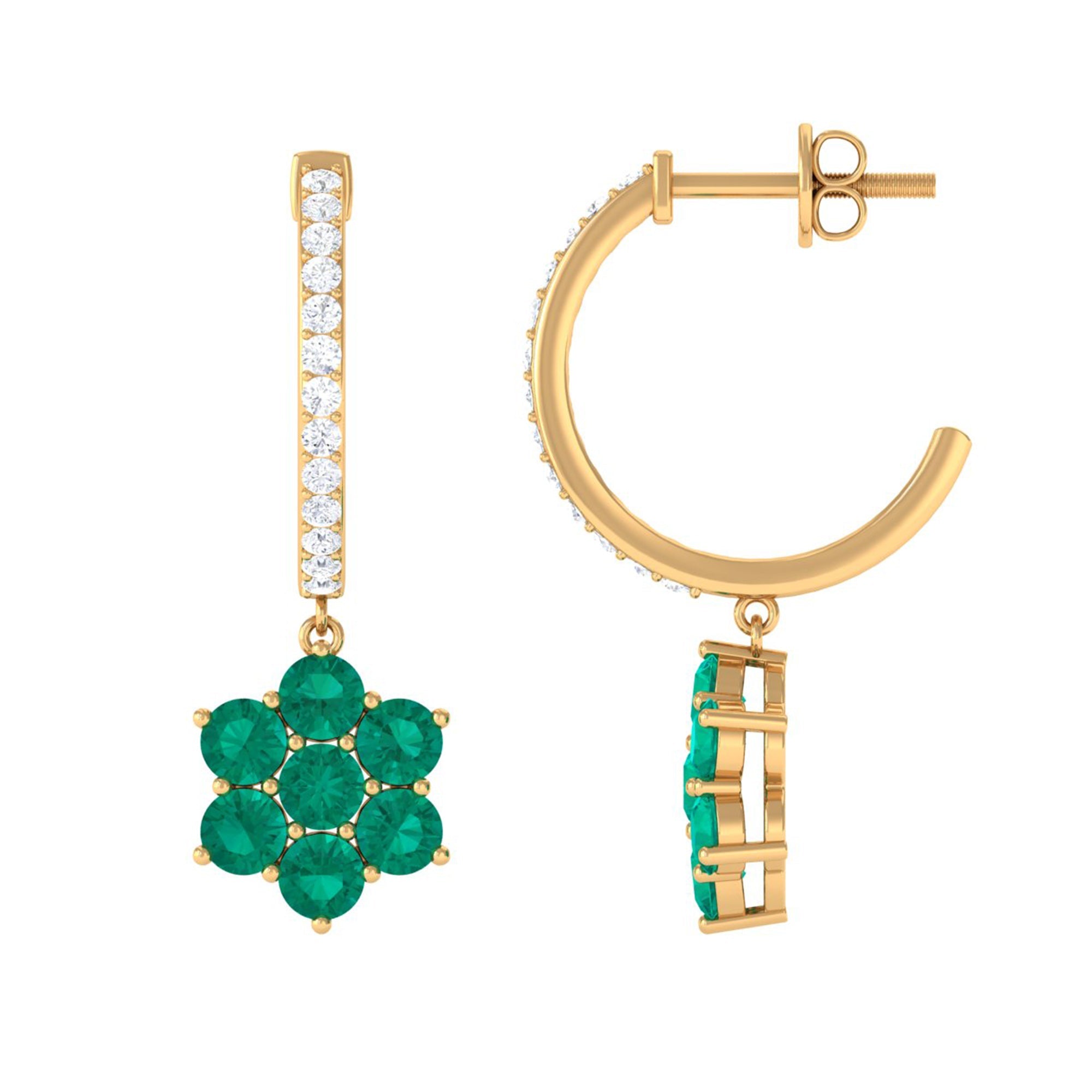 Emerald Flower Earrings – Diamond Hoop Drop | Natural Green Gemstone Jewelry