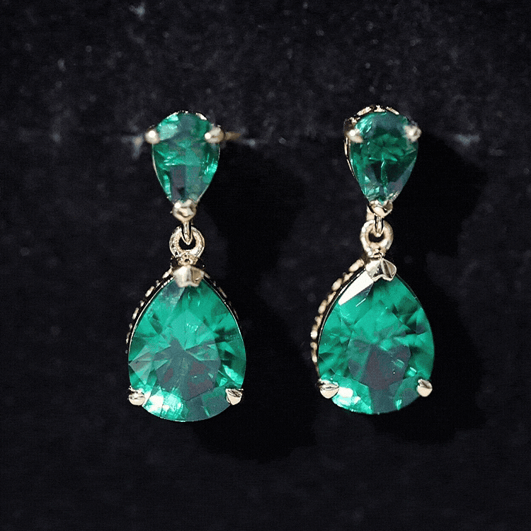 Lab Grown Emerald Earrings – Pear Shaped Dangle Drop Statement Bridal Jewelry