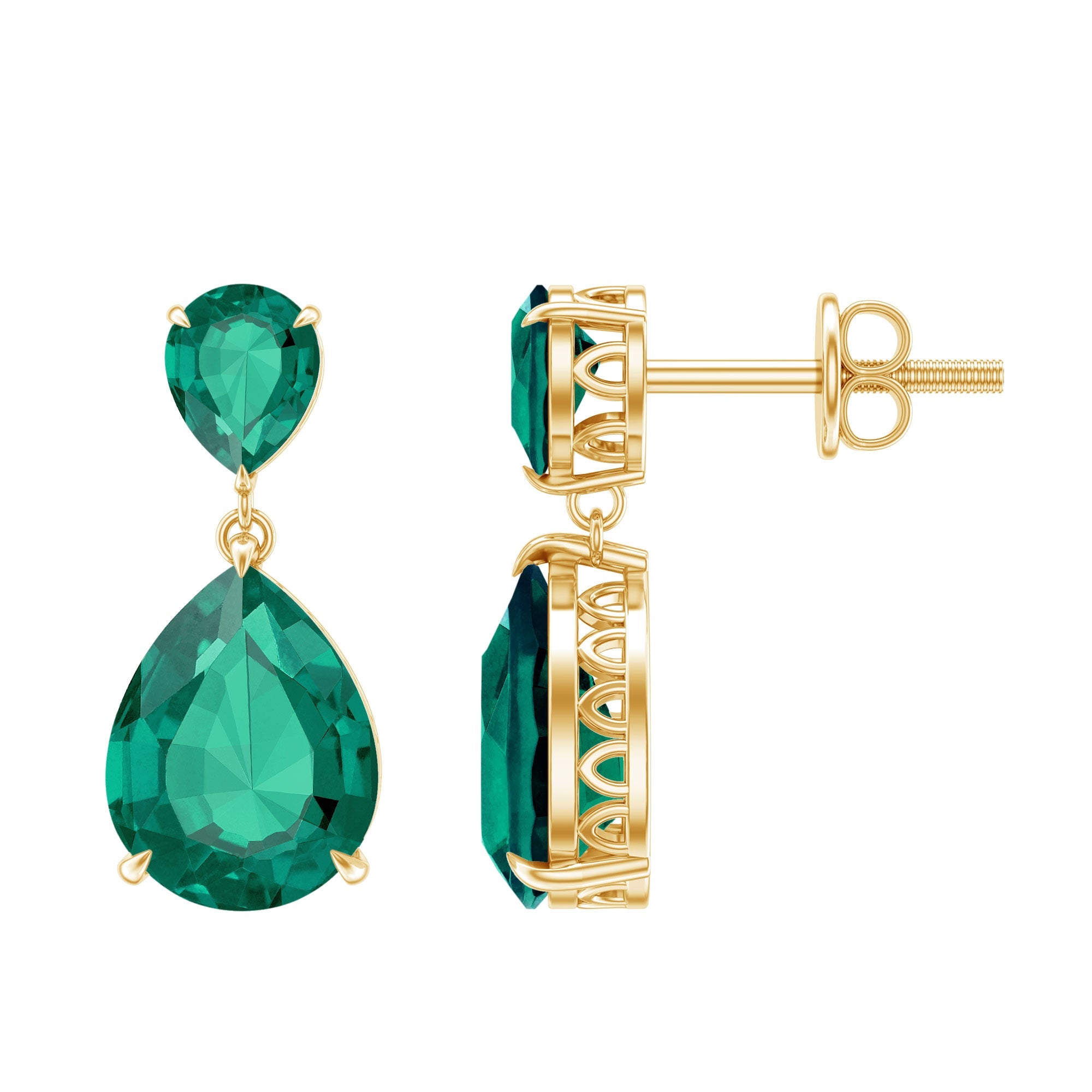 Lab Grown Emerald Earrings – Pear Shaped Dangle Drop Statement Bridal Jewelry