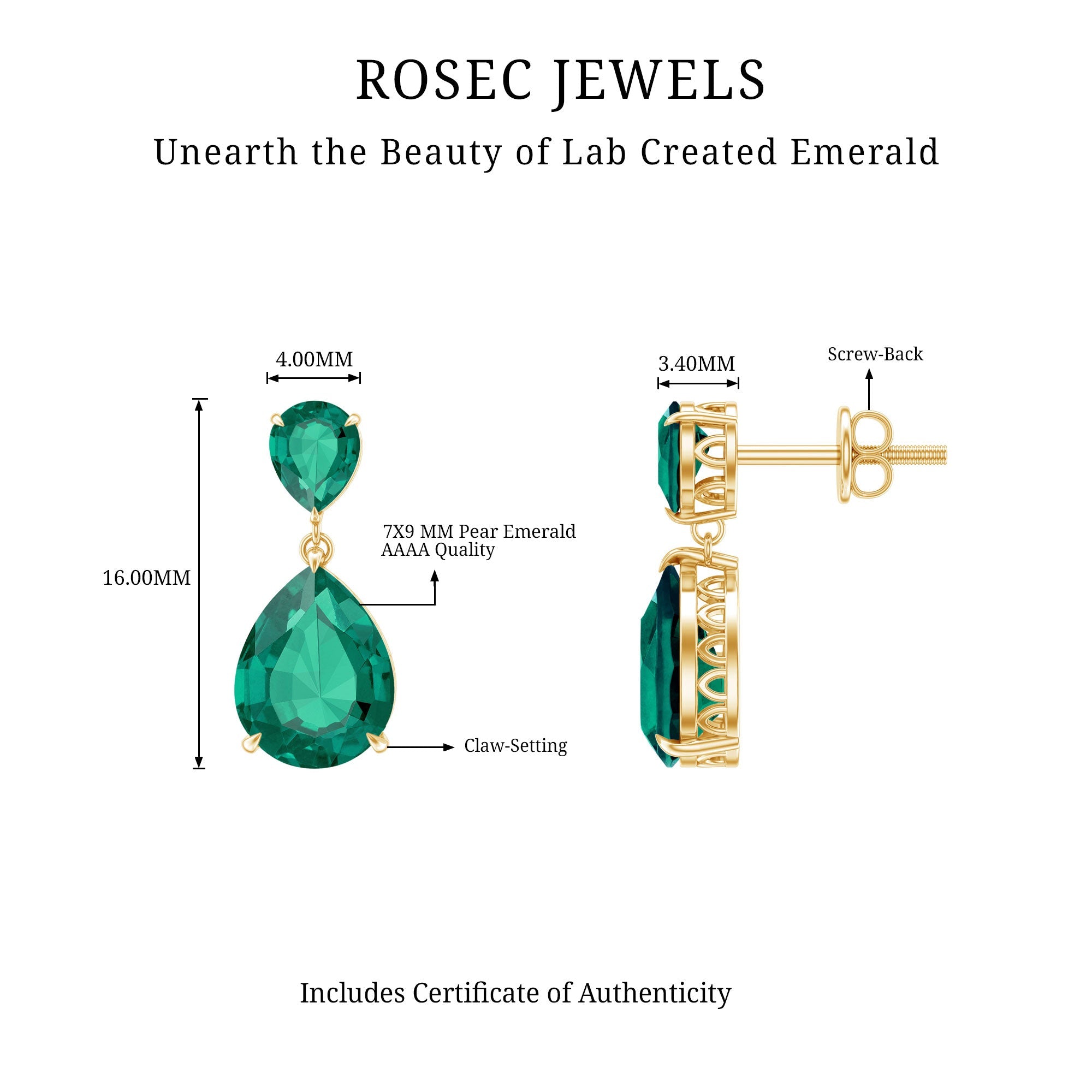 Lab Grown Emerald Earrings – Pear Shaped Dangle Drop Statement Bridal Jewelry