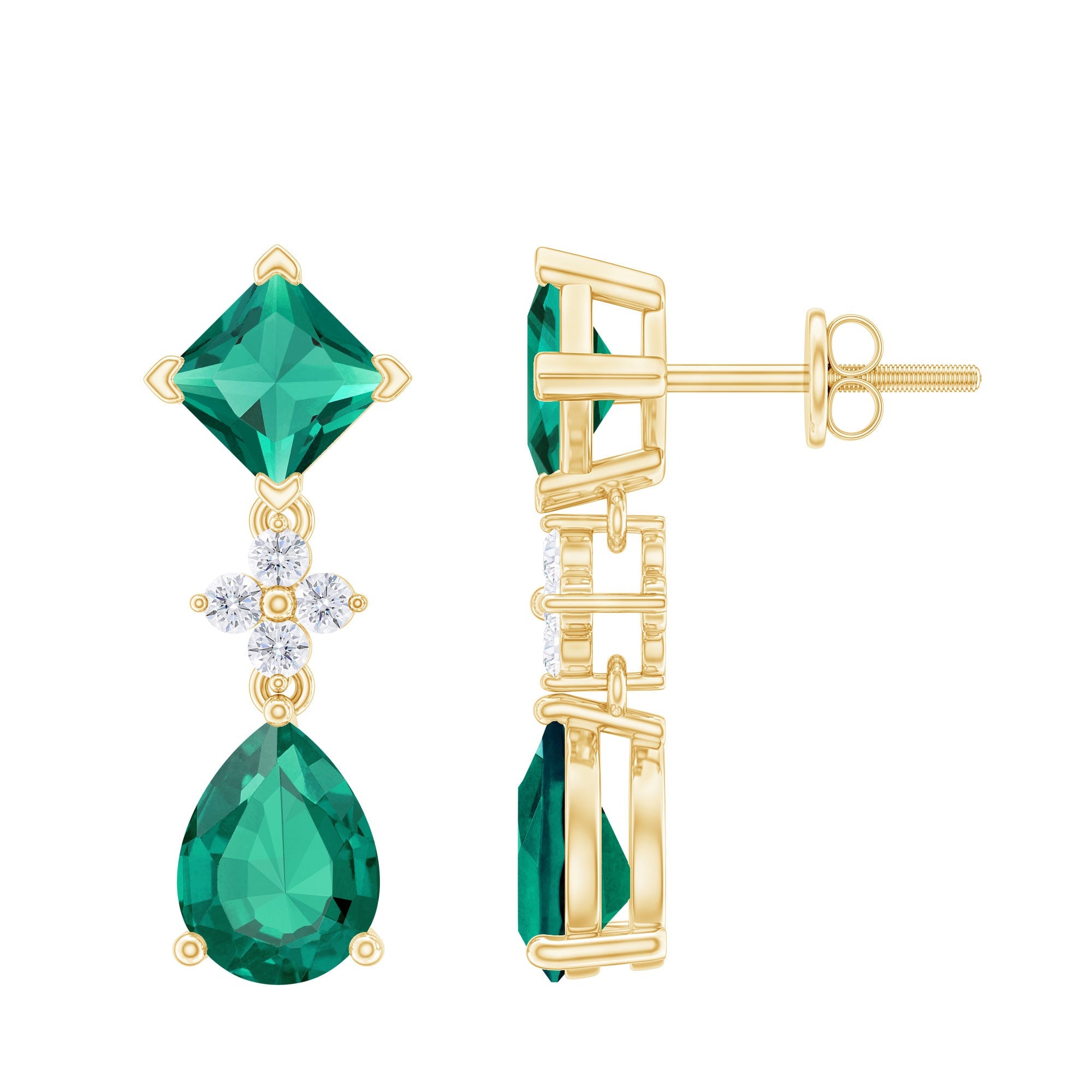 Lab Created Emerald Earrings – 2 Carat Bridal Dangle With Diamond Drops