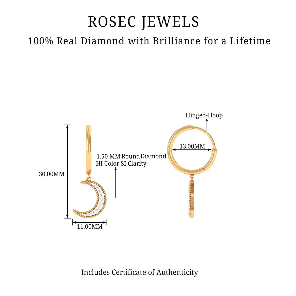 Certified Diamond Moon Drop Hoop Earrings