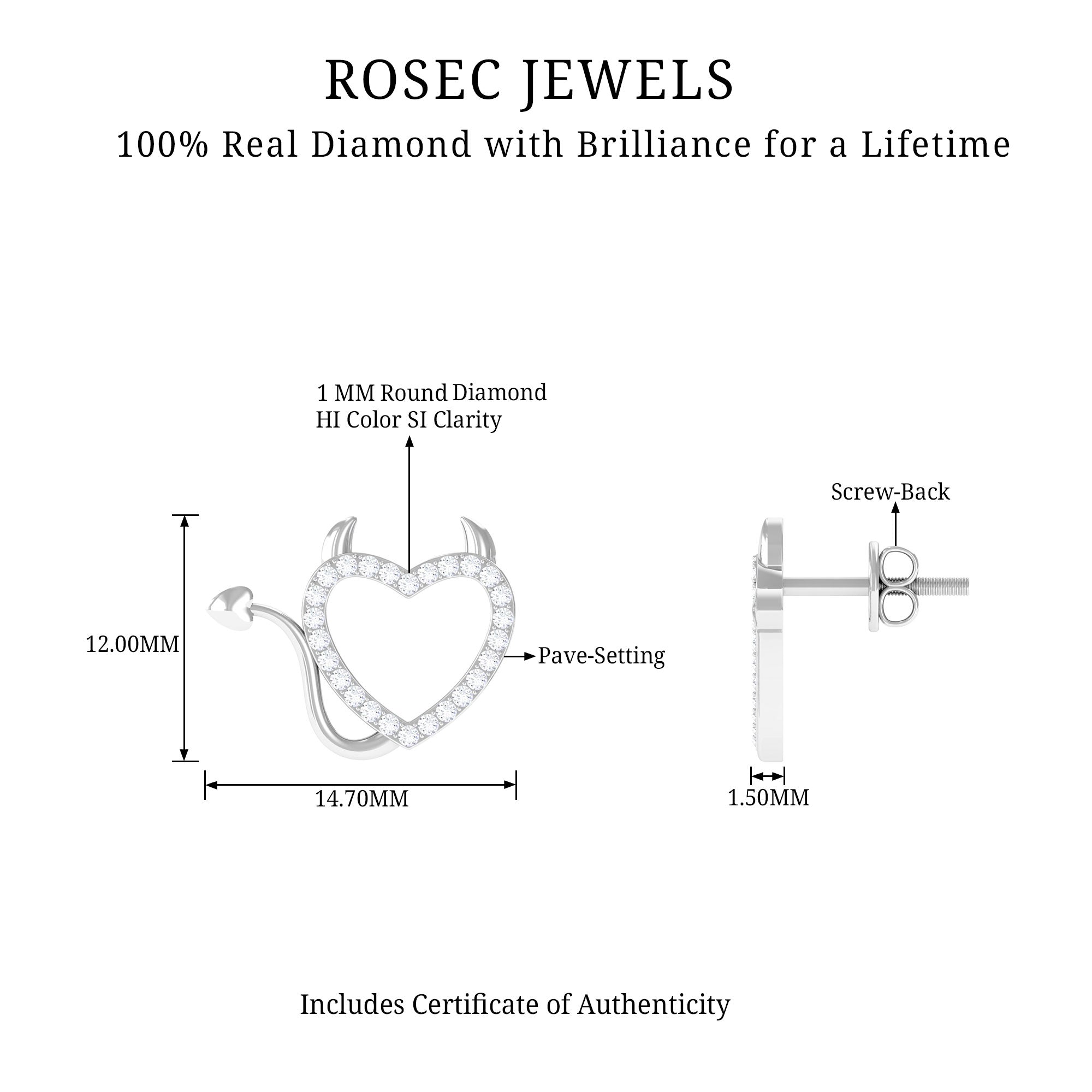 Round Diamond Devil Heart Earrings